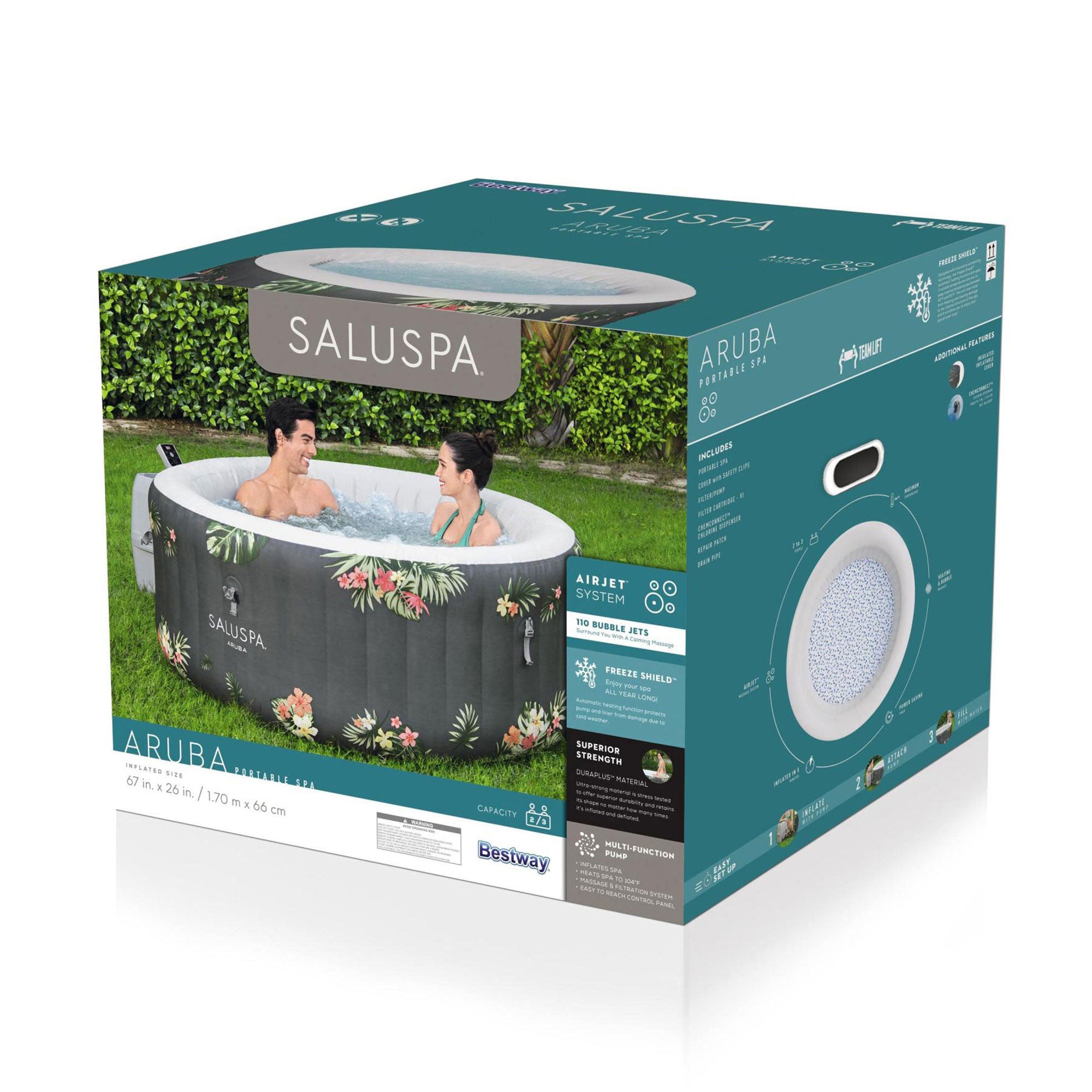 Bestway SaluSpa Aruba AirJet Inflatable Hot Tub with 2 SaluSpa Non-Slip Spa Seat