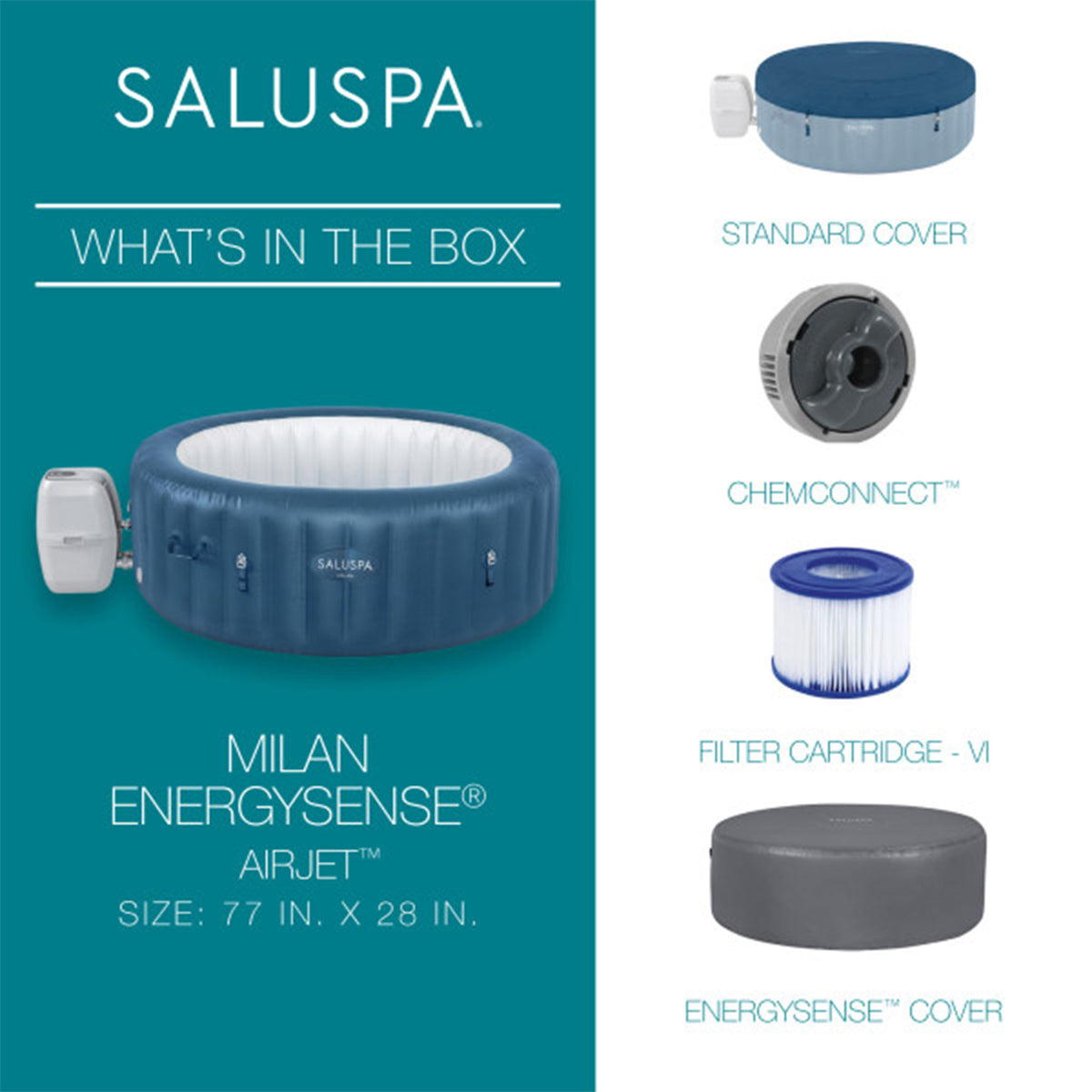 Bestway SaluSpa Milan Inflatable Hot Tub with 4 Pack SaluSpa Non-Slip Spa Seat