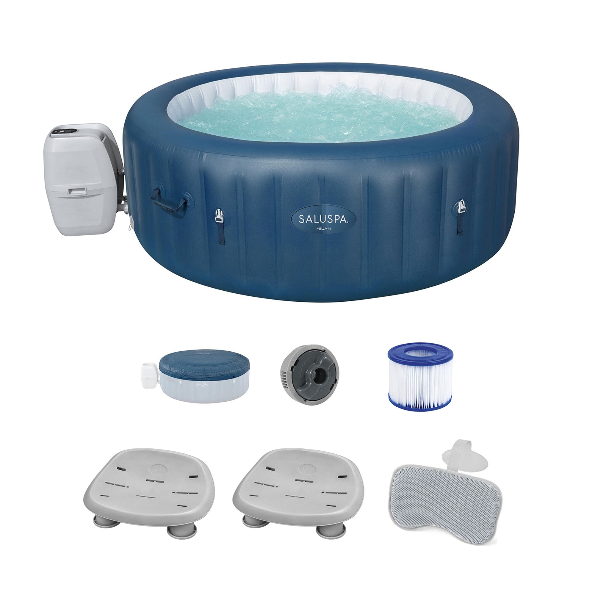Bestway Milan AirJet Hot Tub with 2 SaluSpa Non-Slip Spa Seat & Headrest Pillow - VMInnovations