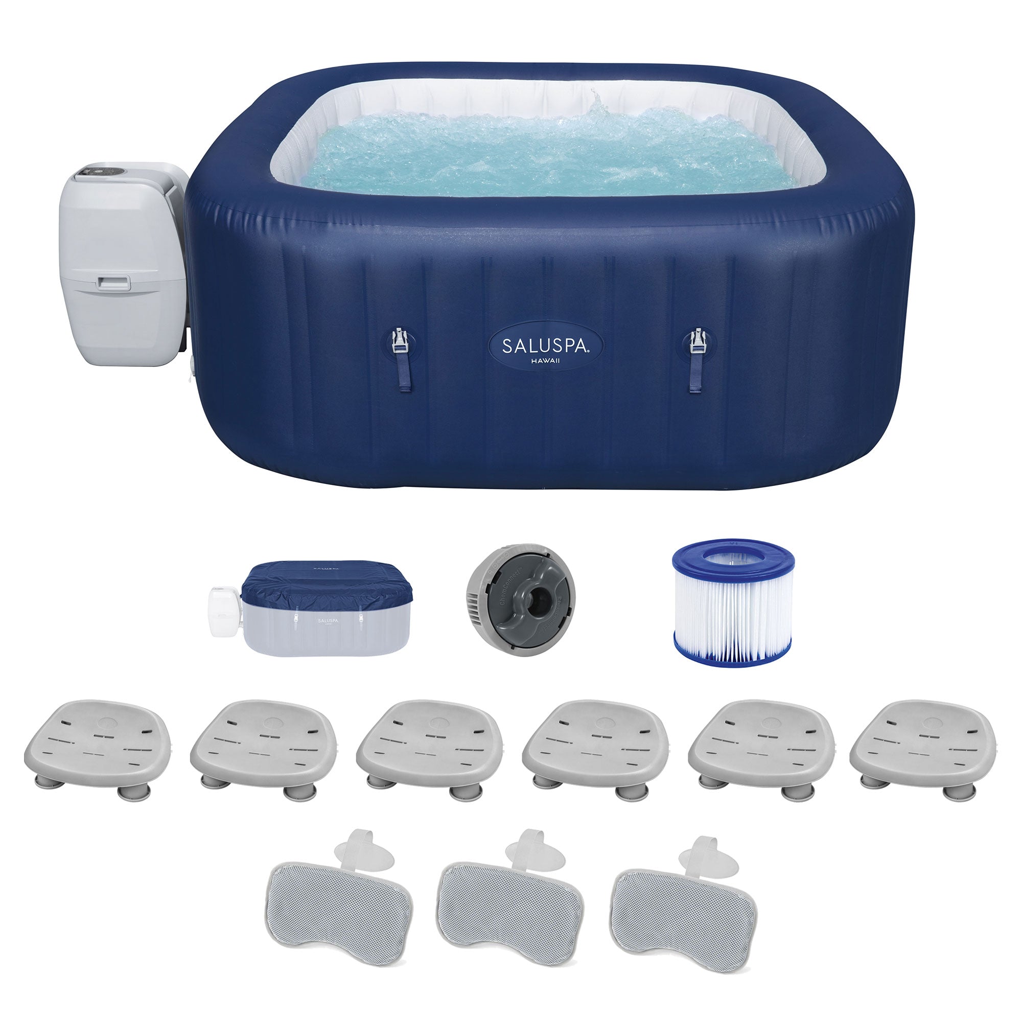 Bestway SaluSpa Hawaii AirJet Tub w/6 Bestway SaluSpa Seat & 3 Headrest Pillow