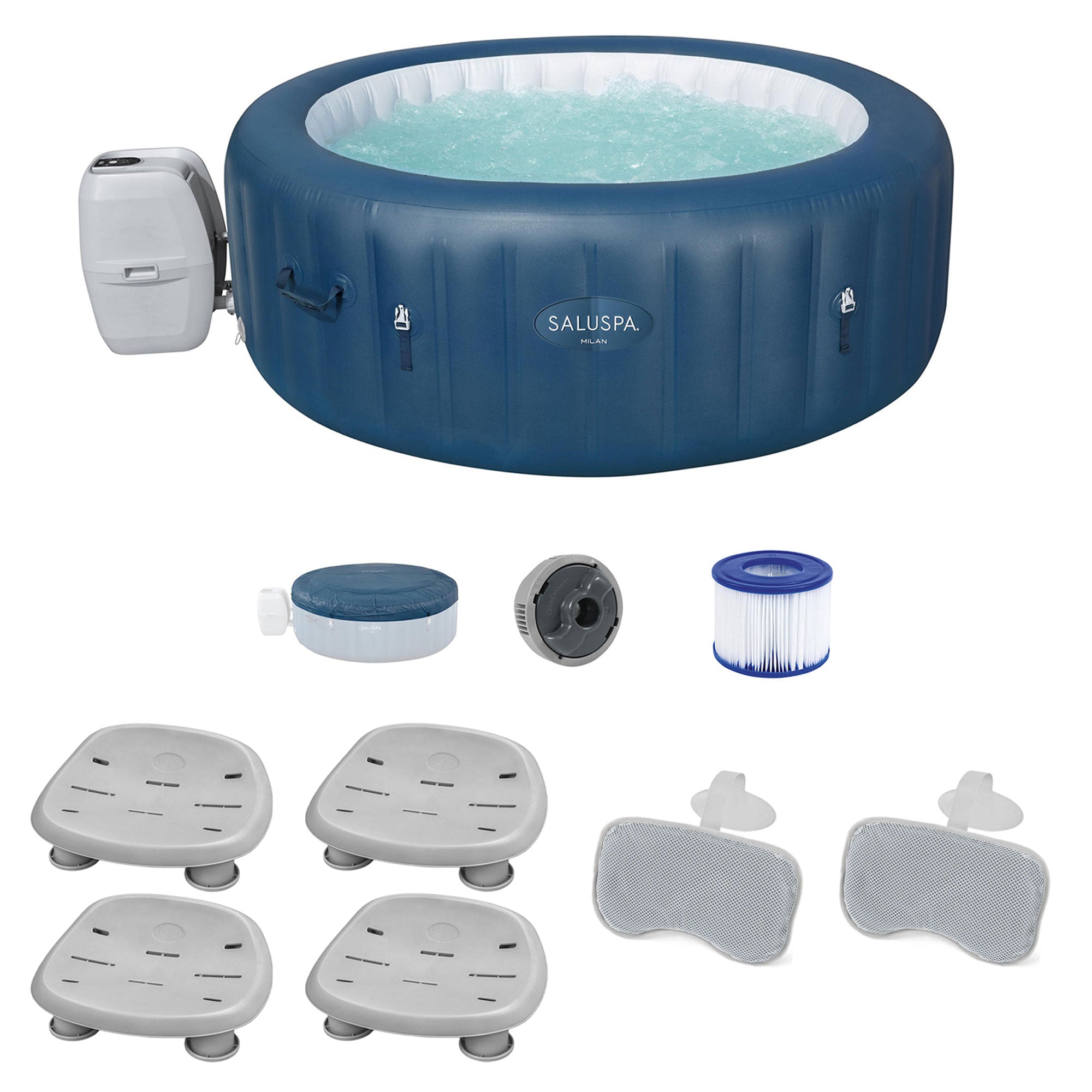 Bestway Milan Inflatable Hot Tub with 4 SaluSpa Spa Seat and 2 Headrest Pillow