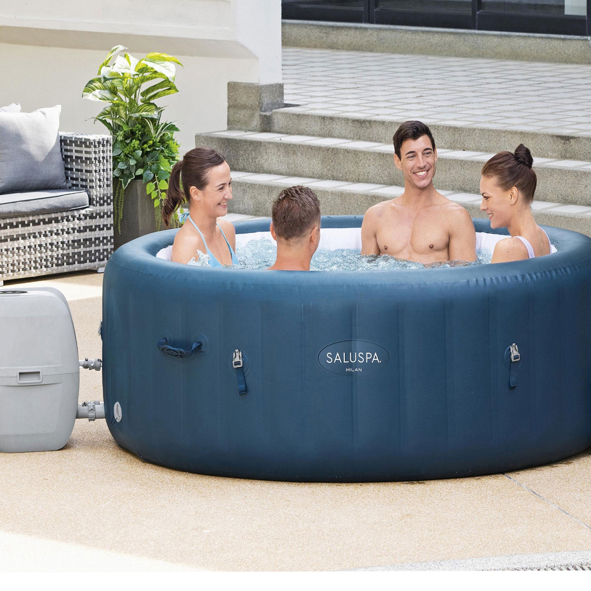 Bestway Milan Inflatable Hot Tub with 4 SaluSpa Spa Seat and 2 Headrest Pillow