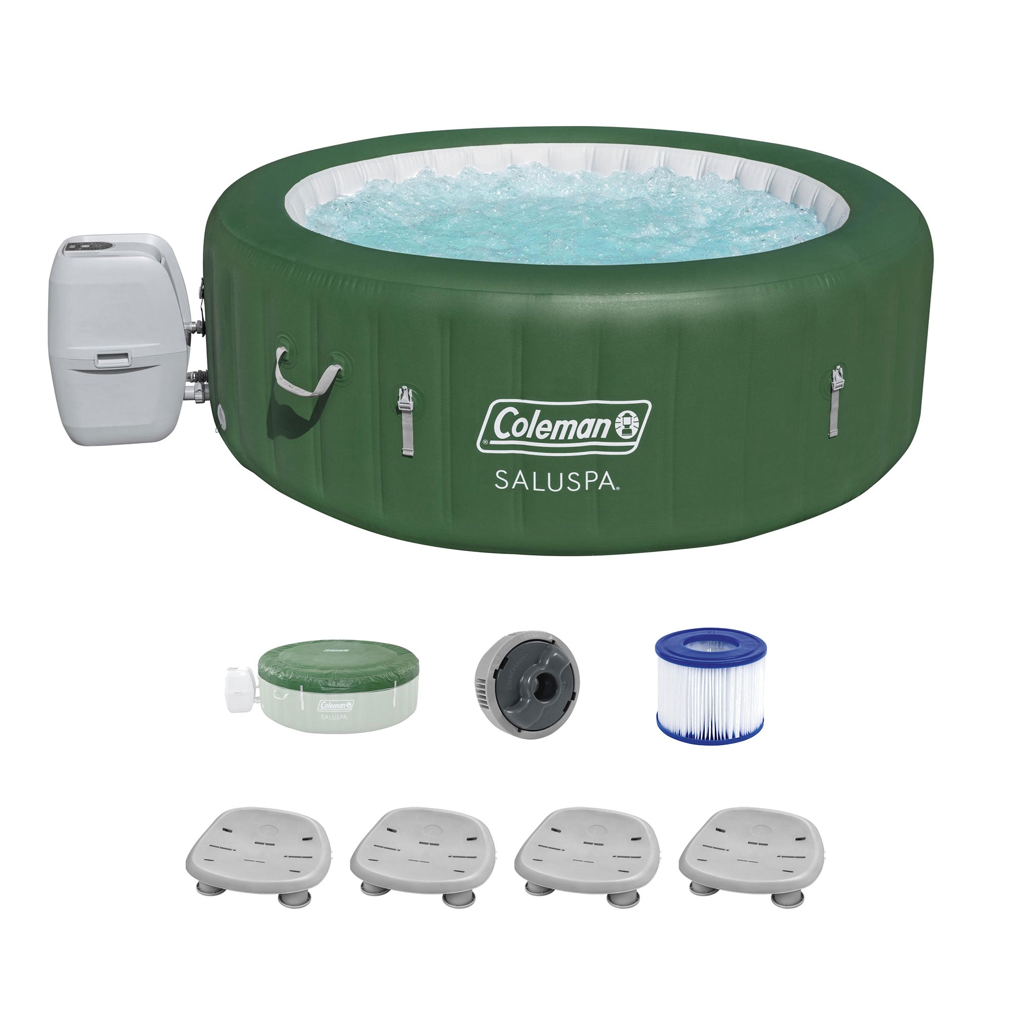 Coleman SaluSpa 6 Person Inflatable Hot Tub w/4 Bestway SaluSpa Pool & Spa Seat