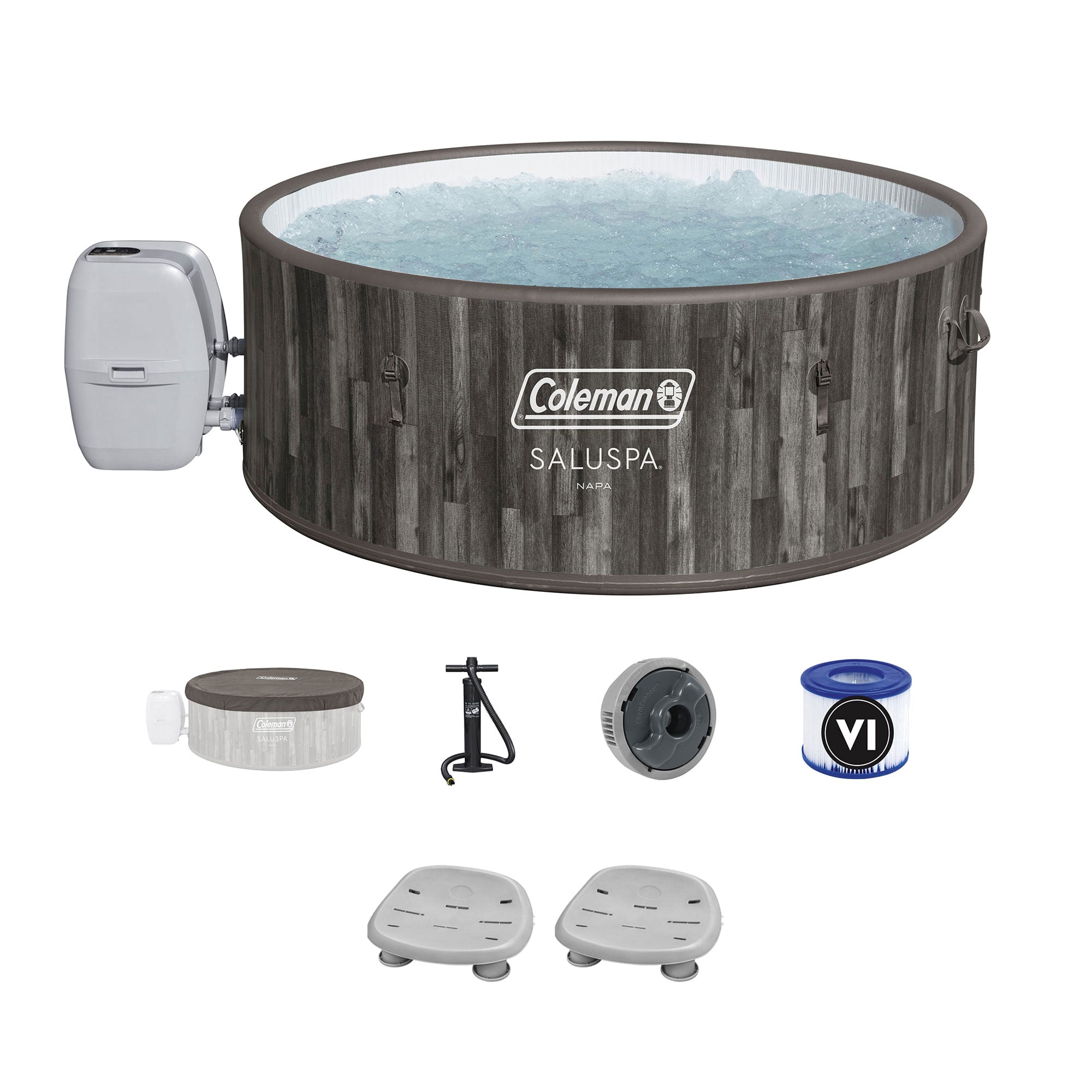 Coleman Napa SaluSpa AirJet Hot Tub with 2 Bestway Pool & Spa Seat, Gray Wood - VMInnovations