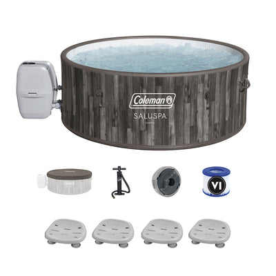 Coleman Napa SaluSpa AirJet Hot Tub with 4 Bestway Pool & Spa Seat, Gray Wood