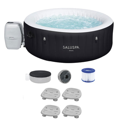 Bestway Miami SaluSpa Hot Tub with Set of 4 Non Slip Pool and Spa Seat, Black