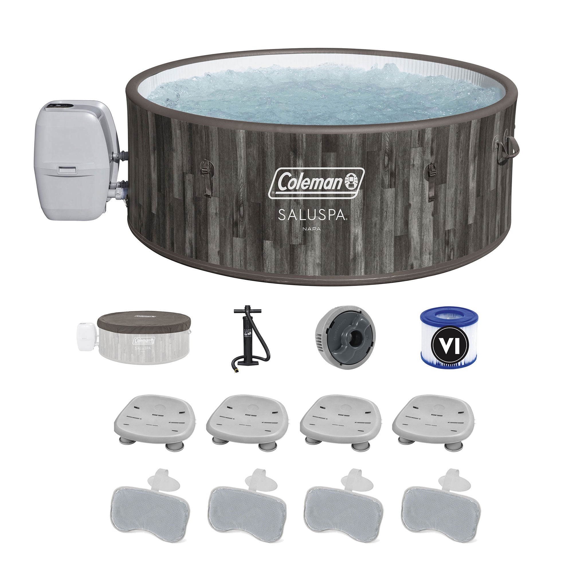 Coleman SaluSpa Hot Tub with 4-Pack Bestway SaluSpa Seat & 4 Headrest Pillows - VMInnovations