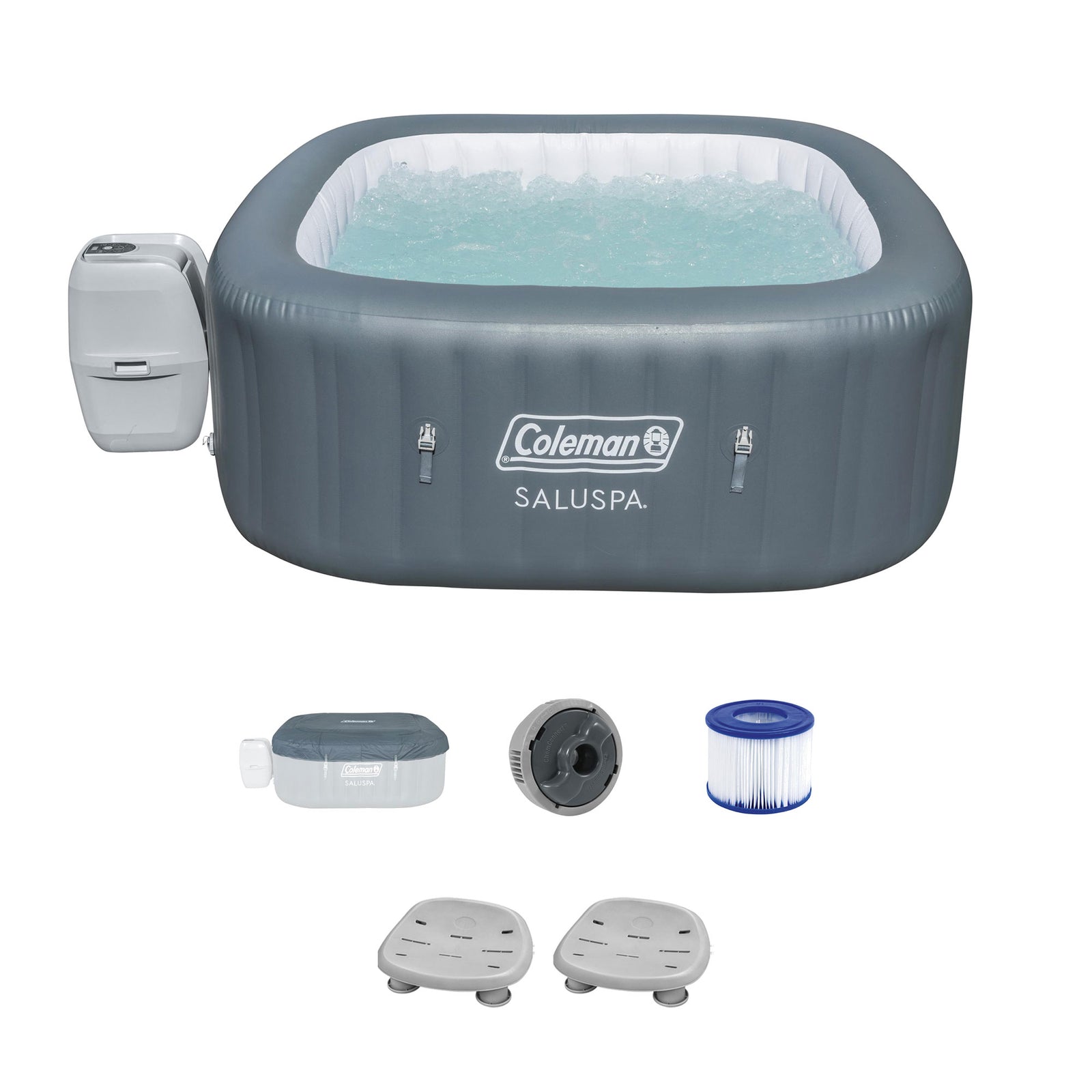 Coleman SaluSpa 114 AirJet Square Hot Tub w/2-Pack of Bestway SaluSpa Spa Seat - VMInnovations