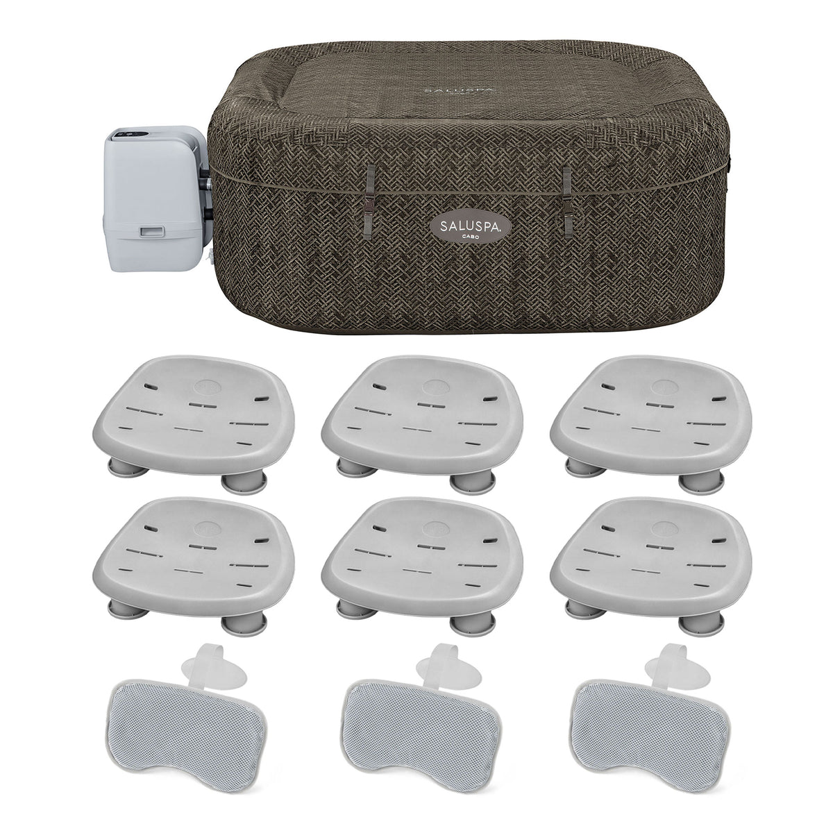 Bestway SaluSpa AirJet Inflatable Square Hot Tub with 6 Seat & 3 Headrest Pillow