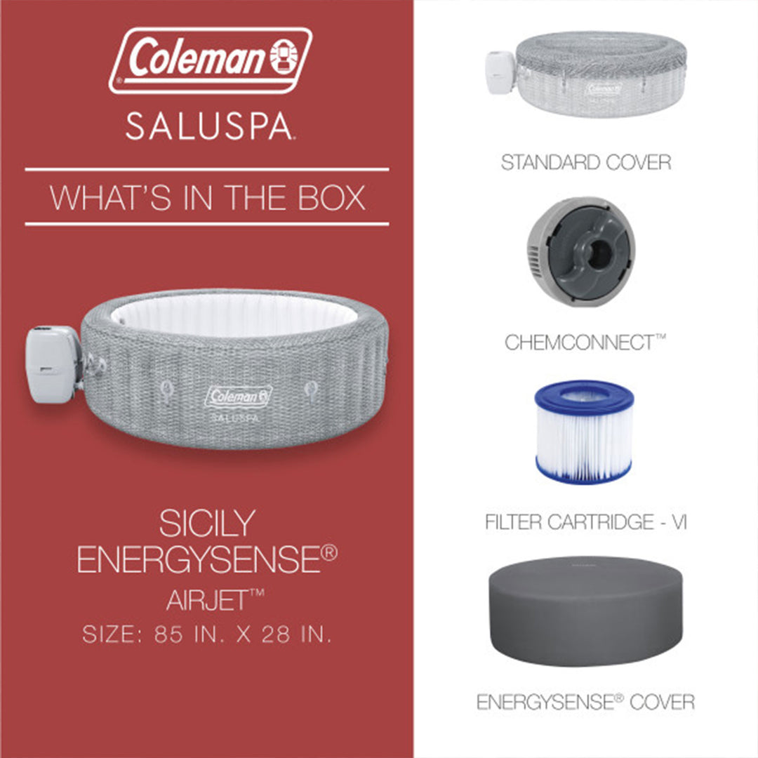Bestway Coleman Sicily AirJet Inflatable Round Hot Tub with 2 SaluSpa Seat, Gray