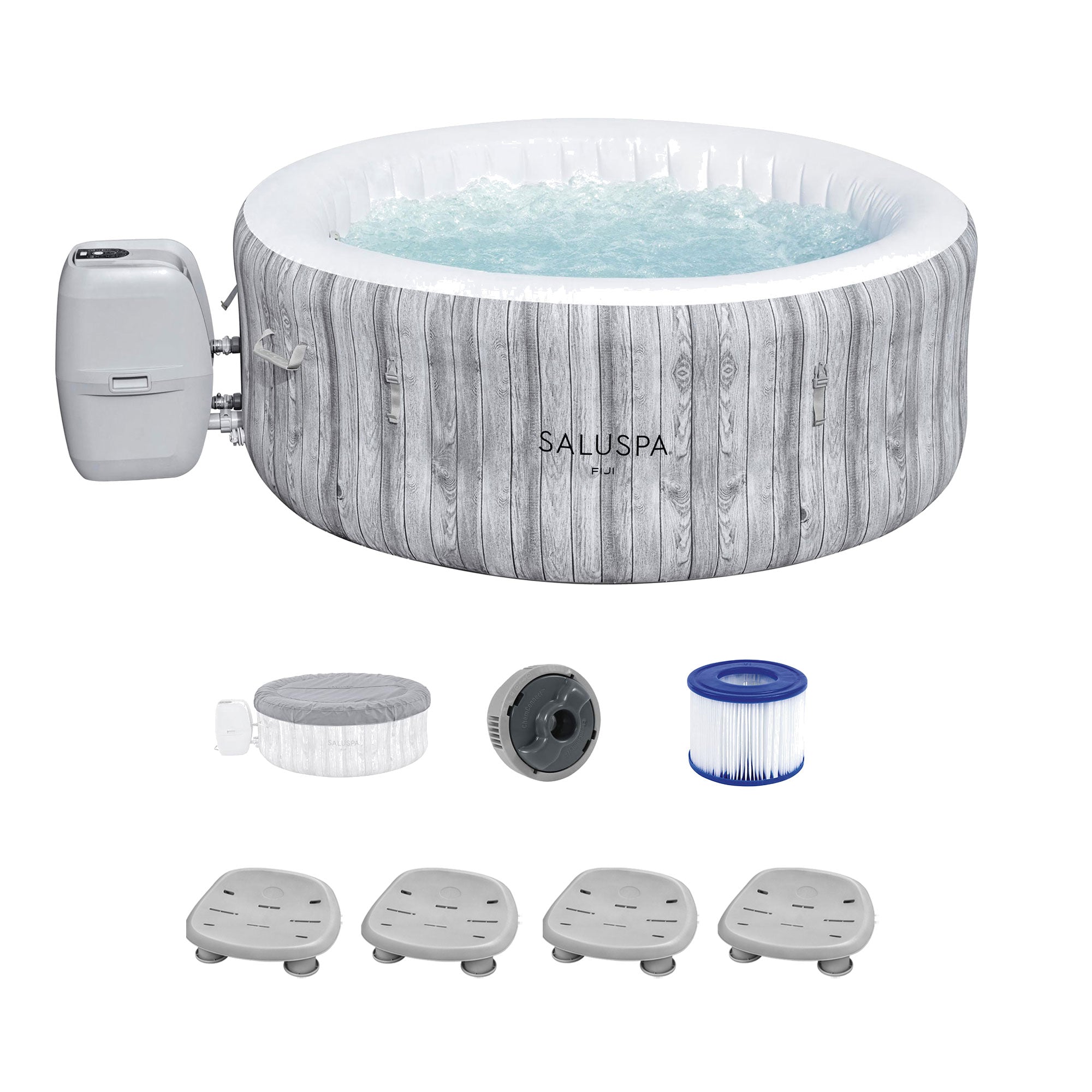 Bestway SaluSpa Fiji Hot Tub with Set of 4 Underwater Non Slip Spa Seats, Gray