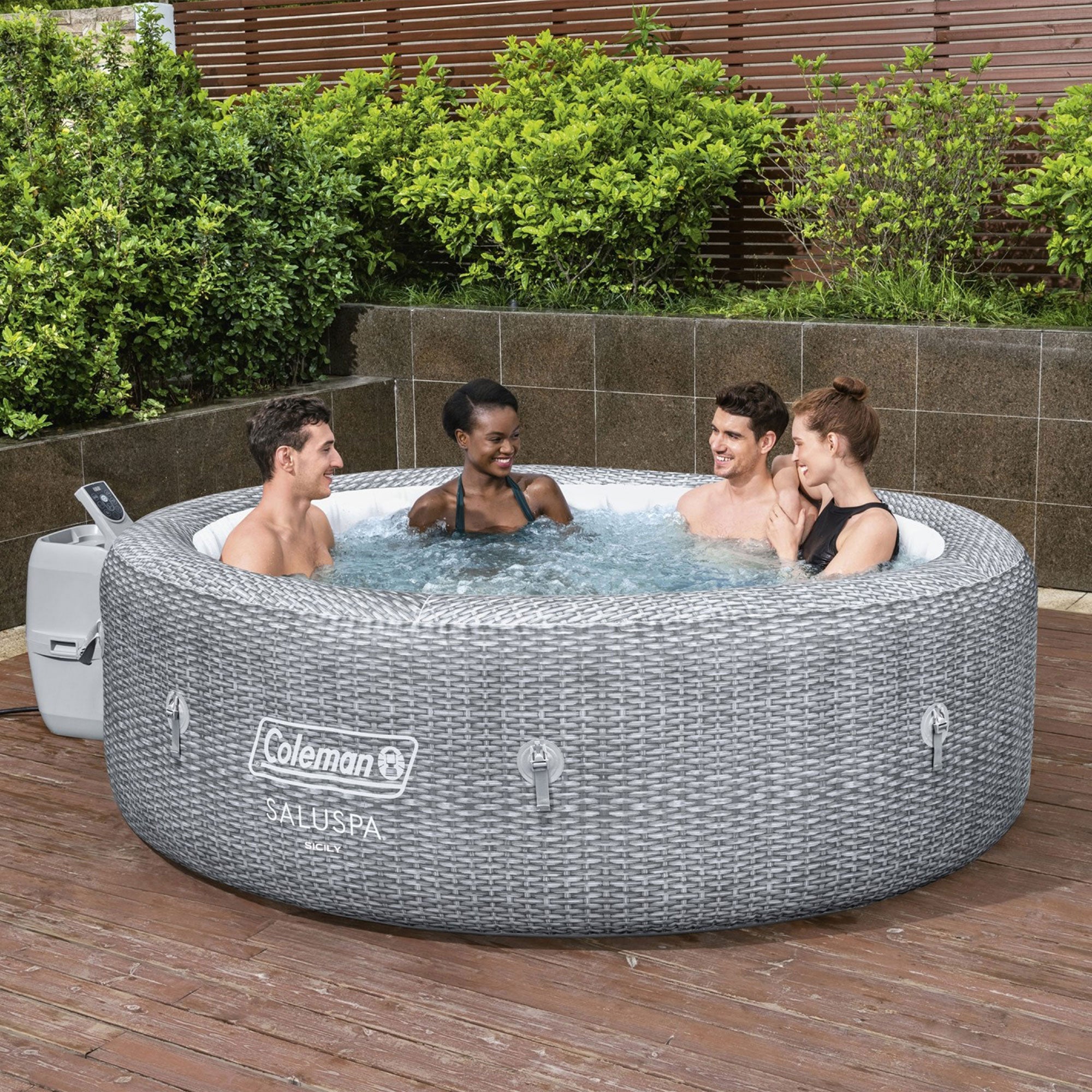 Bestway Coleman Sicily AirJet Inflatable Hot Tub with 4 SaluSpa Non-Slip Seat - VMInnovations