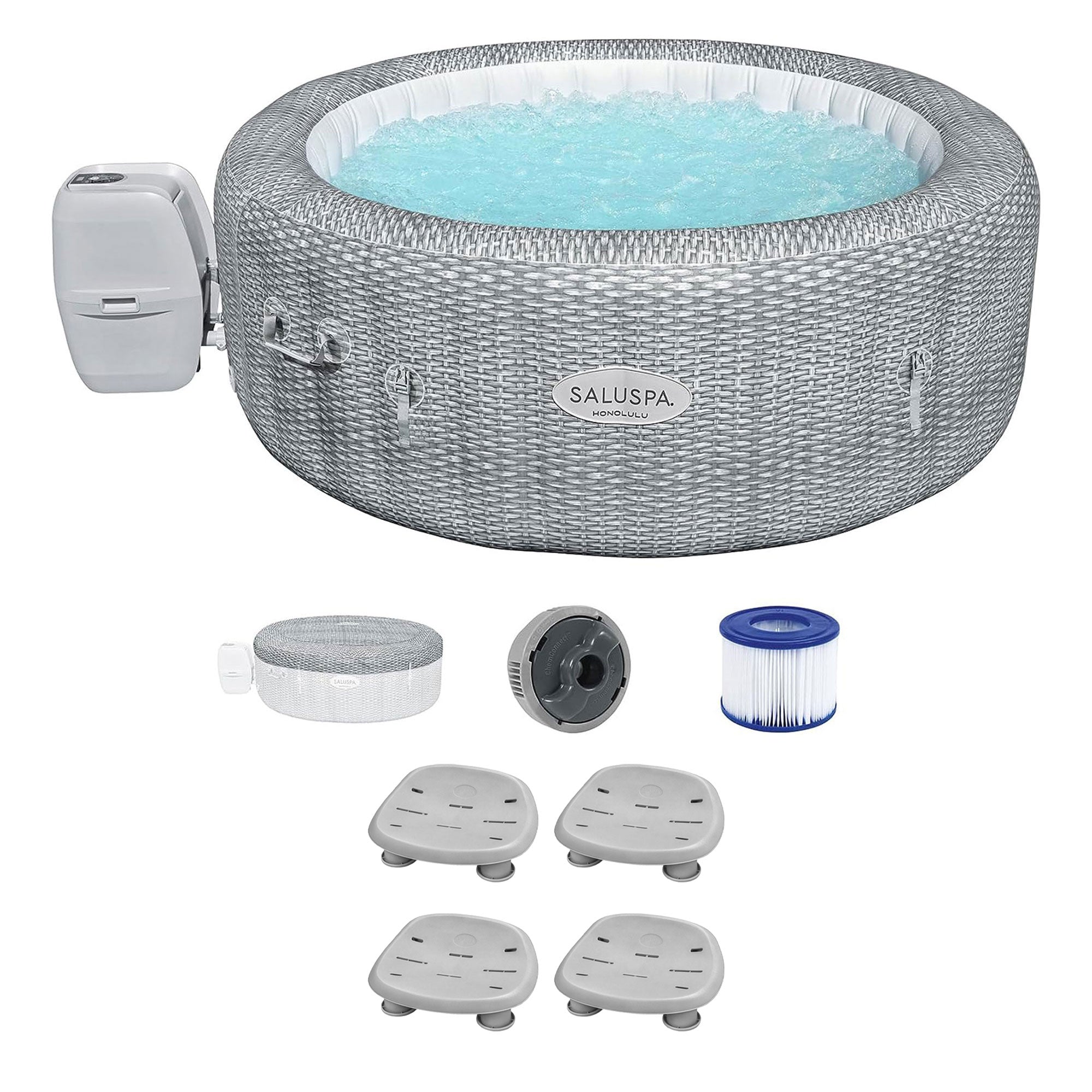 Bestway SaluSpa Honolulu AirJet Inflatable Hot Tub w/4 Non Slip Pool & Spa Seat