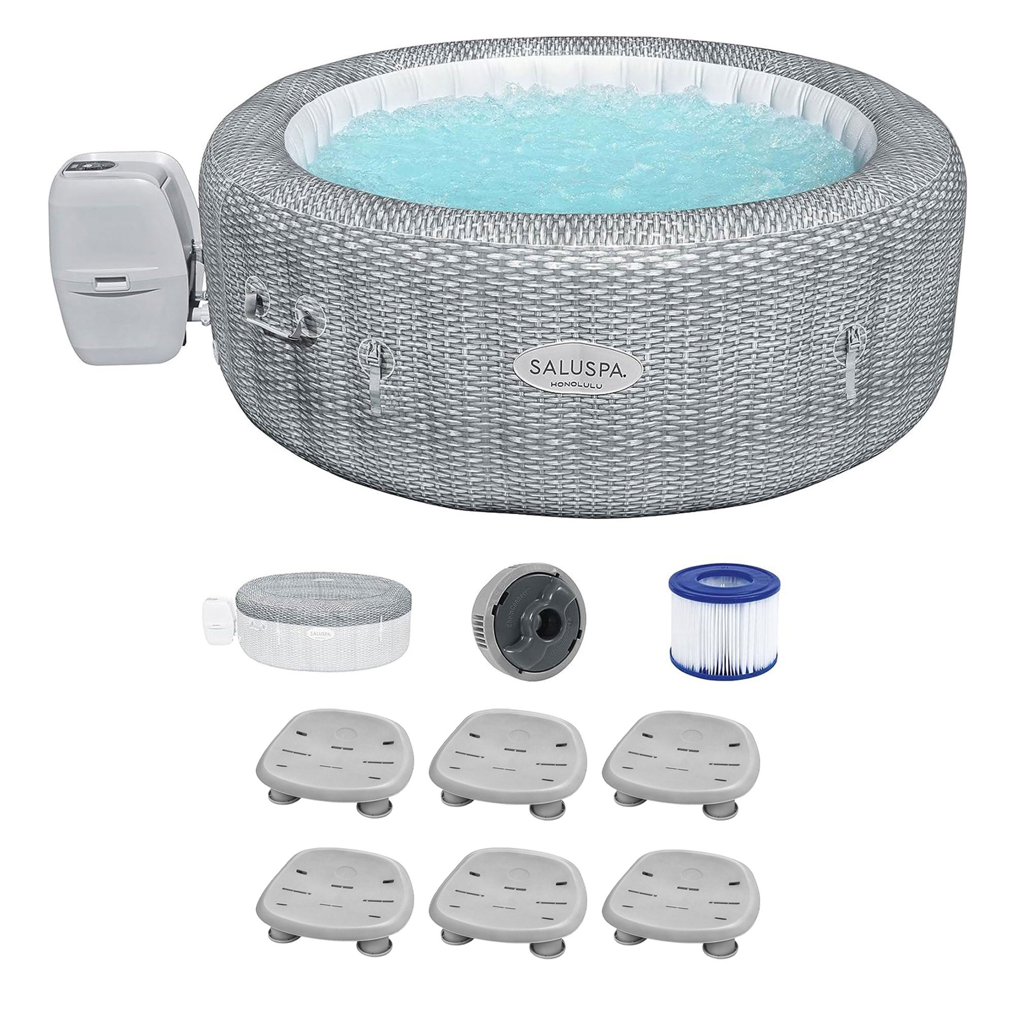 Bestway SaluSpa Honolulu AirJet Inflatable Hot Tub w/6 Non Slip Pool & Spa Seat