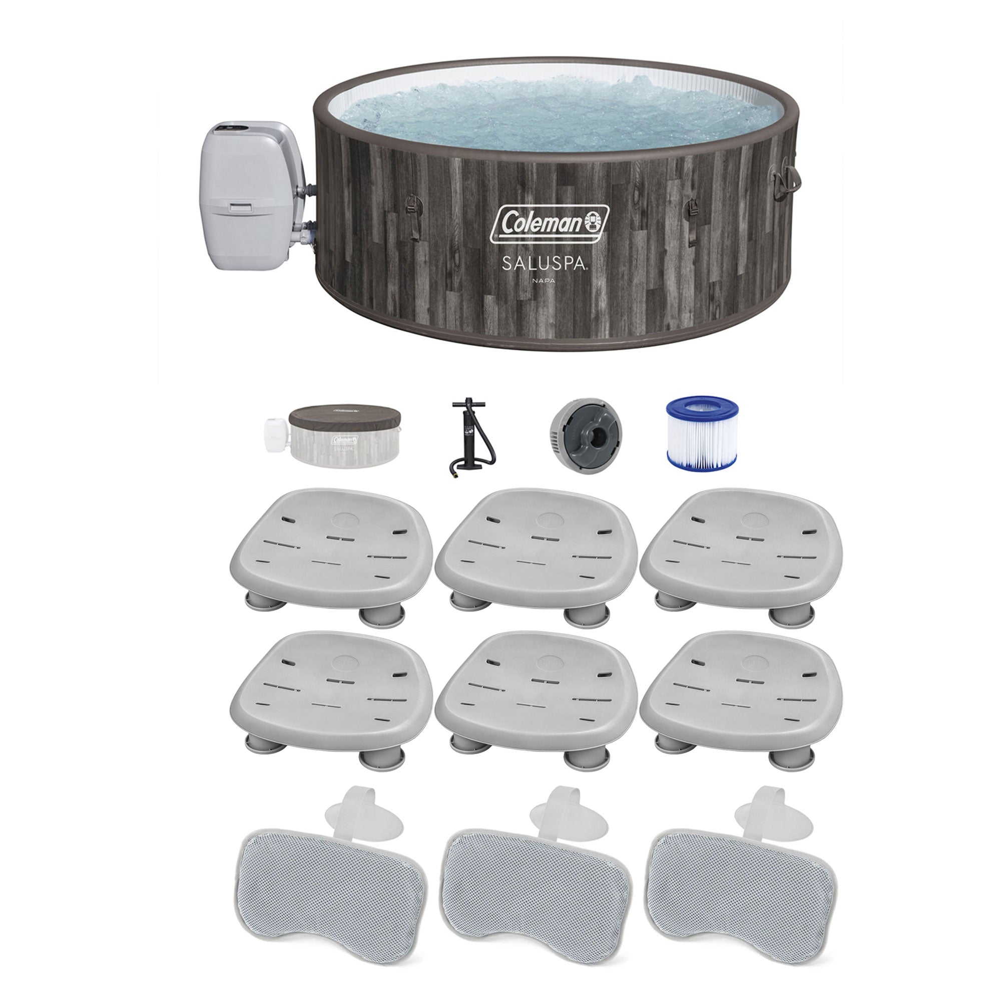Bestway Coleman Napa AirJet Hot Tub w/6-Pack SaluSpa Seat & 6 Headrest Pillows