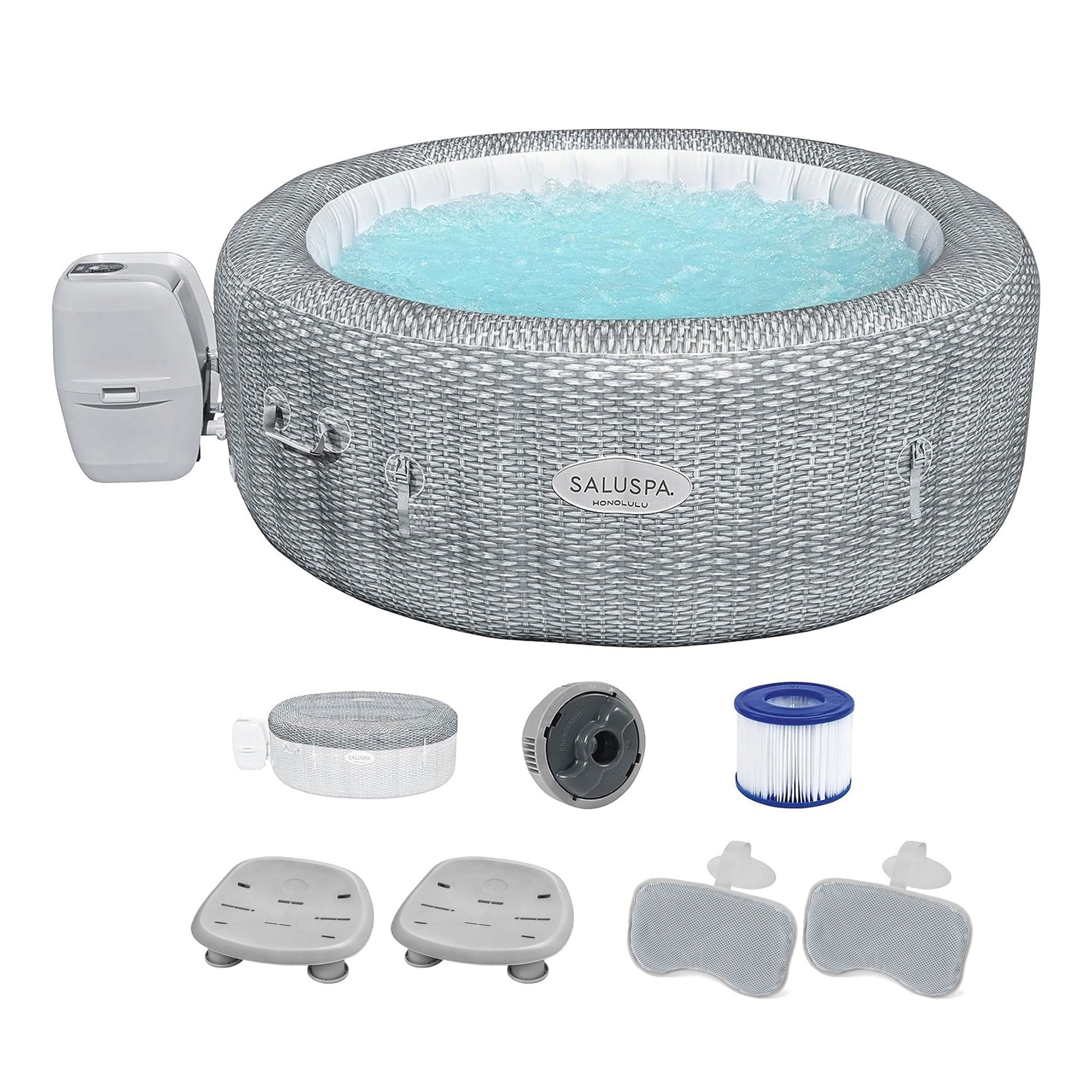 Bestway SaluSpa Honolulu AirJet Hot Tub w/2 Non Slip Pool/Spa Seat & 2 Pillows