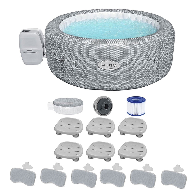 Bestway SaluSpa Honolulu AirJet Hot Tub w/6 Non Slip Pool/Spa Seat & 6 Pillows