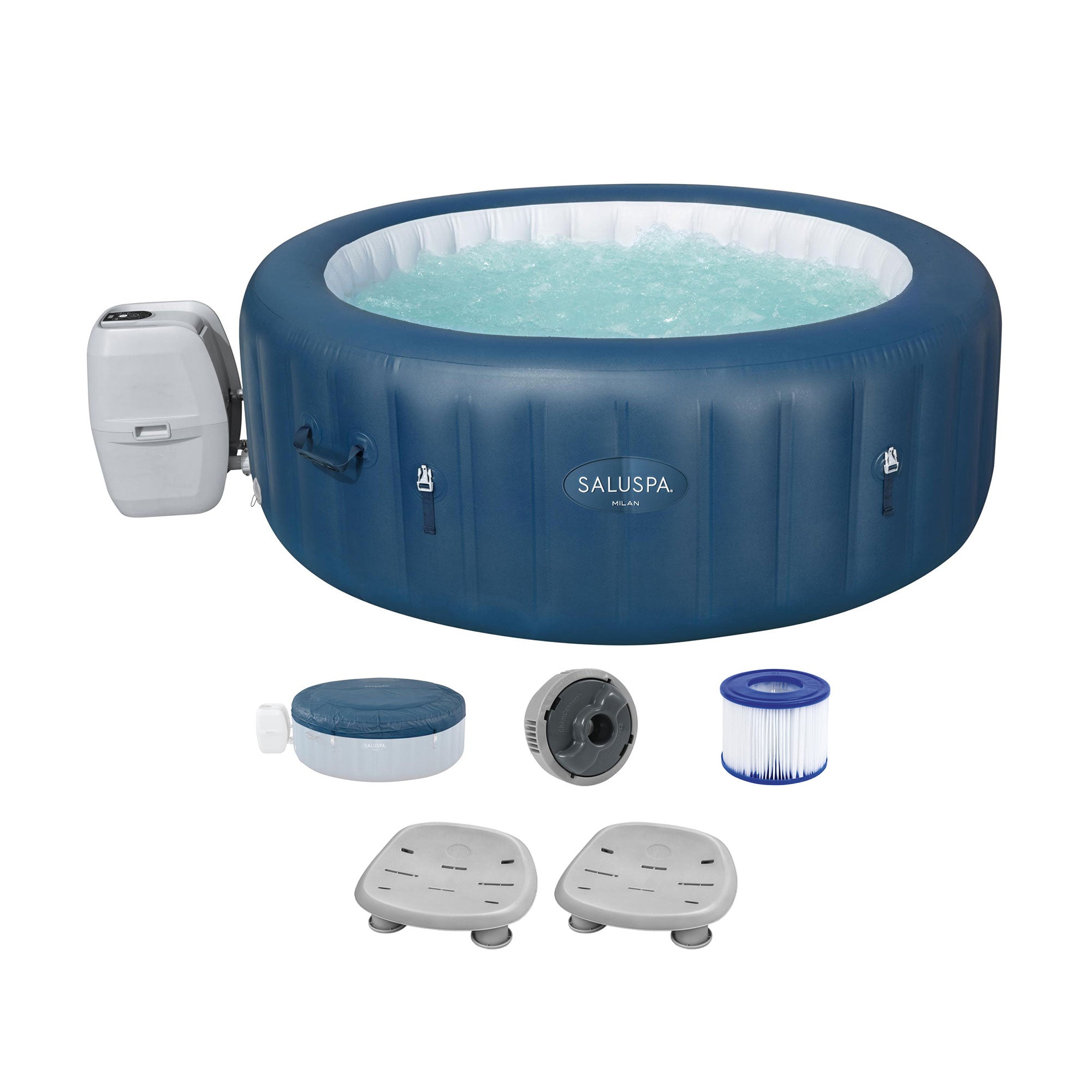 Bestway SaluSpa Milan AirJet Inflatable Hot Tub with 2 Pack of SaluSpa Spa Seat