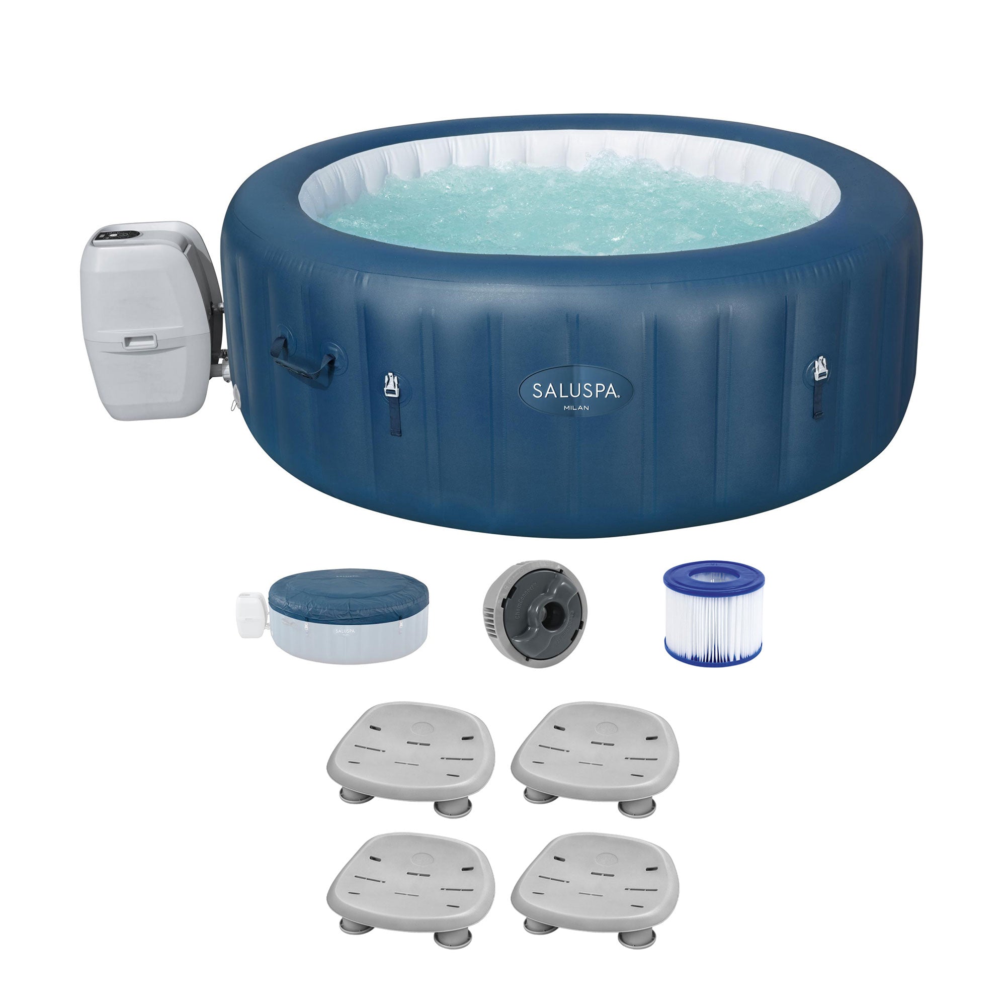 Bestway SaluSpa Milan AirJet Inflatable Hot Tub with 4 Pack of SaluSpa Spa Seat