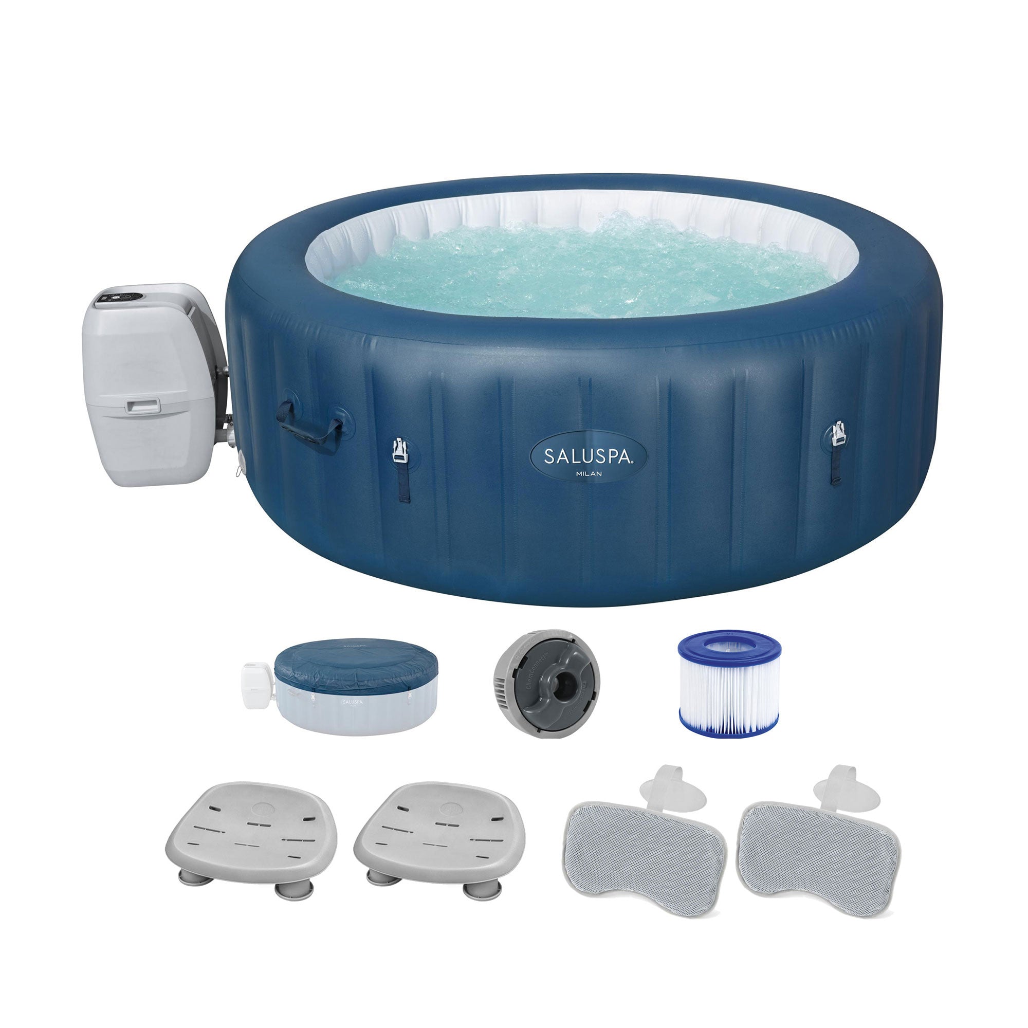 Bestway SaluSpa Milan AirJet Inflatable Hot Tub w/2 SaluSpa Spa Seat & 2 Pillows