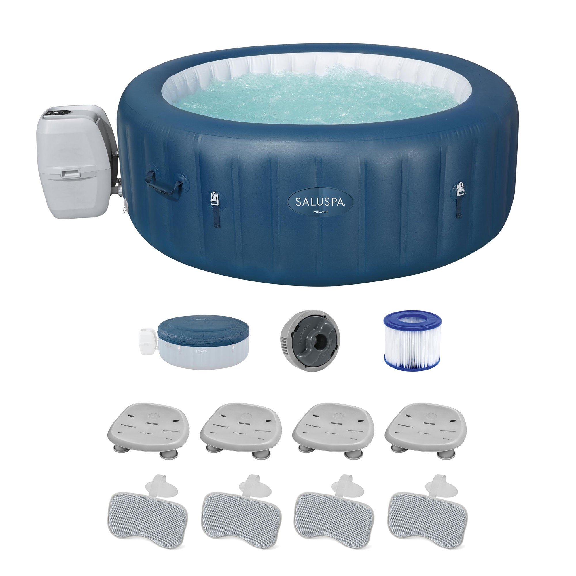Bestway SaluSpa Milan AirJet Inflatable Hot Tub w/ 4 SaluSpa Spa Seat & 4 Pillow