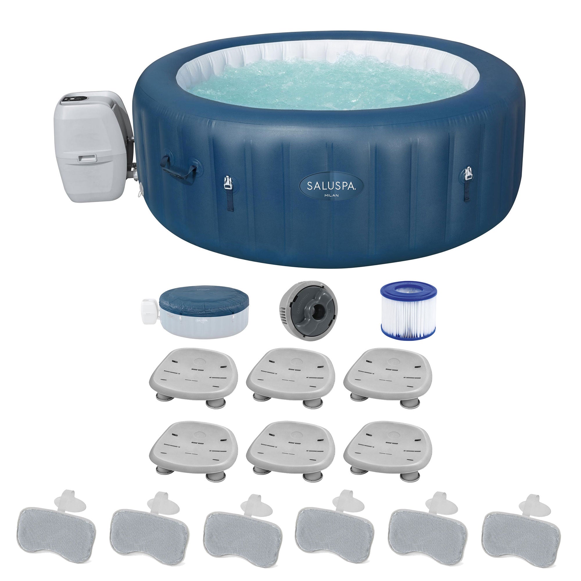 Bestway SaluSpa Milan AirJet Inflatable Hot Tub w/ 6 SaluSpa Spa Seat & 6 Pillow