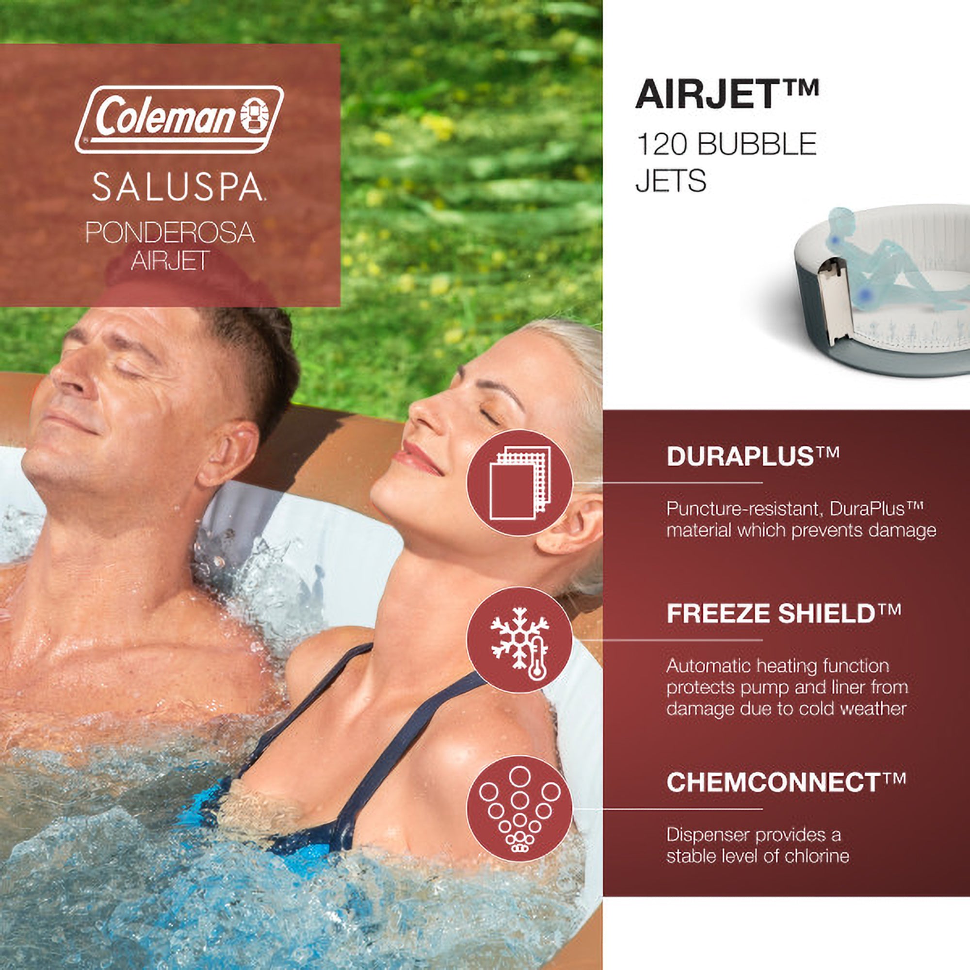 Coleman SaluSpa Ponderosa Hot Tub w/ 2 Bestway SaluSpa Seat & 2 Headrest Pillows - VMInnovations