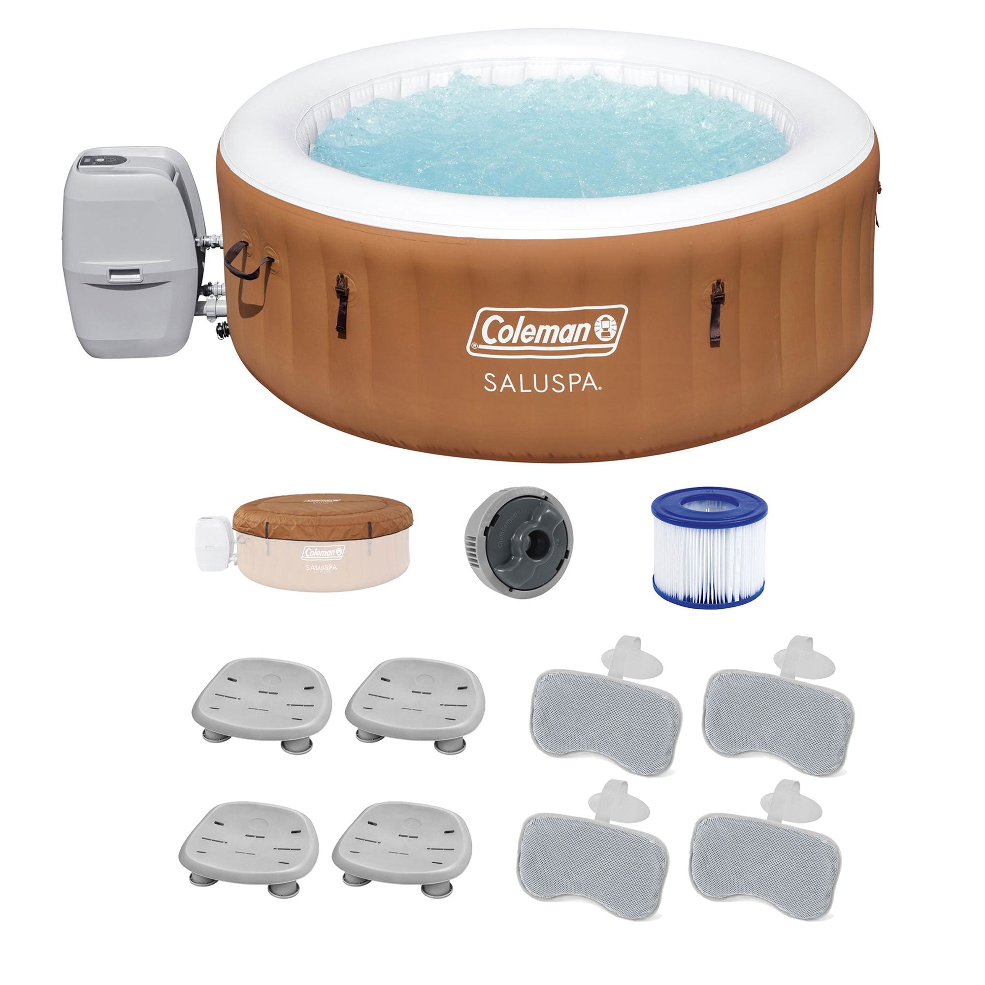 Coleman SaluSpa Ponderosa Hot Tub with 4 Bestway SaluSpa Seat & 4 Pillows