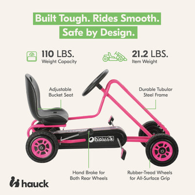 hauck Ergonomic Pedal Ride On Go Kart Toys for Boys and Girls Ages 4 to 8, Pink - VMInnovations