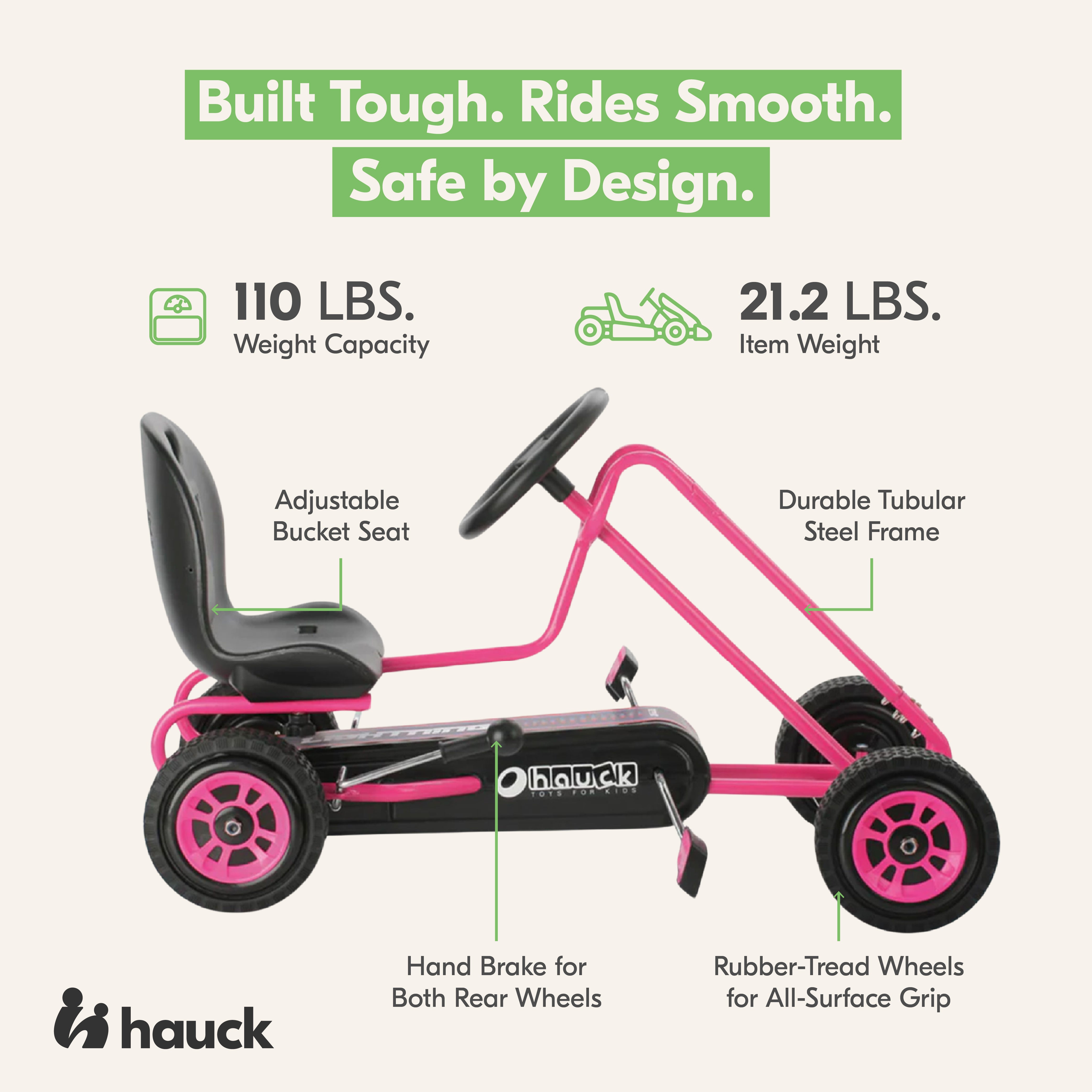 hauck Ergonomic Pedal Ride On Go Kart Toys for Boys and Girls Ages 4 to 8, Pink - VMInnovations