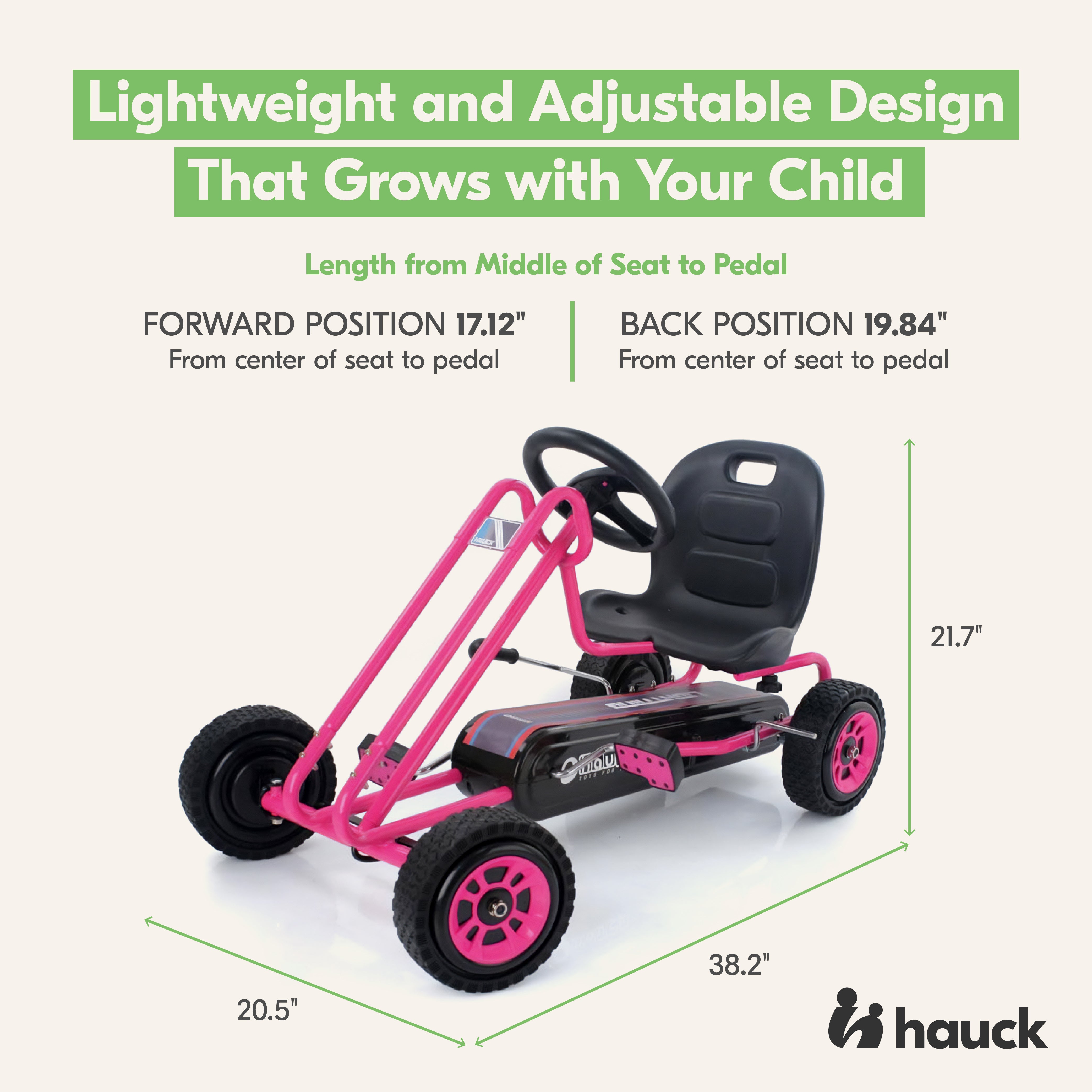 hauck Ergonomic Pedal Ride On Go Kart Toys for Boys and Girls Ages 4 to 8, Pink - VMInnovations