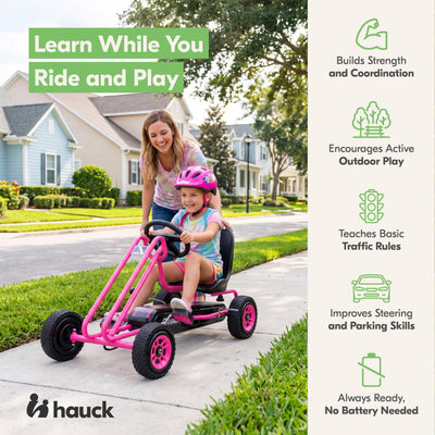 hauck Ergonomic Pedal Ride On Go Kart Toys for Boys and Girls Ages 4 to 8, Pink - VMInnovations
