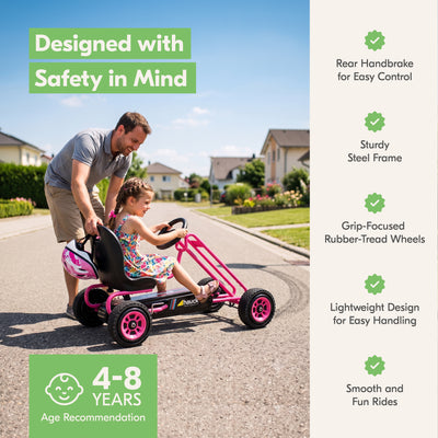 hauck Ergonomic Pedal Ride On Go Kart Toys for Boys and Girls Ages 4 to 8, Pink - VMInnovations
