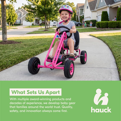 hauck Ergonomic Pedal Ride On Go Kart Toys for Boys and Girls Ages 4 to 8, Pink - VMInnovations