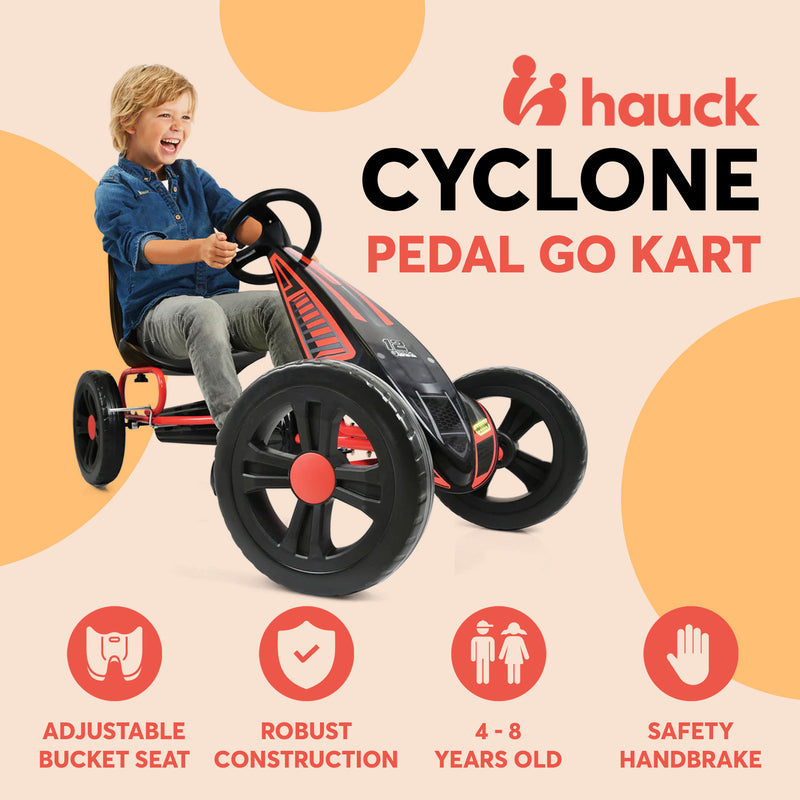 Hauck Cyclone Pedal Go Kart with Adjustable Bucket Seat for Kids Ages 4 to 8