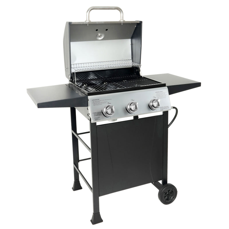 27,000 BTU 3 Burner Gas Grill with Wheels, Cover, & Side Shelves (Open Box)