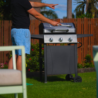 27,000 BTU 3 Burner Gas Grill with Wheels, Cover, & Side Shelves (Open Box)