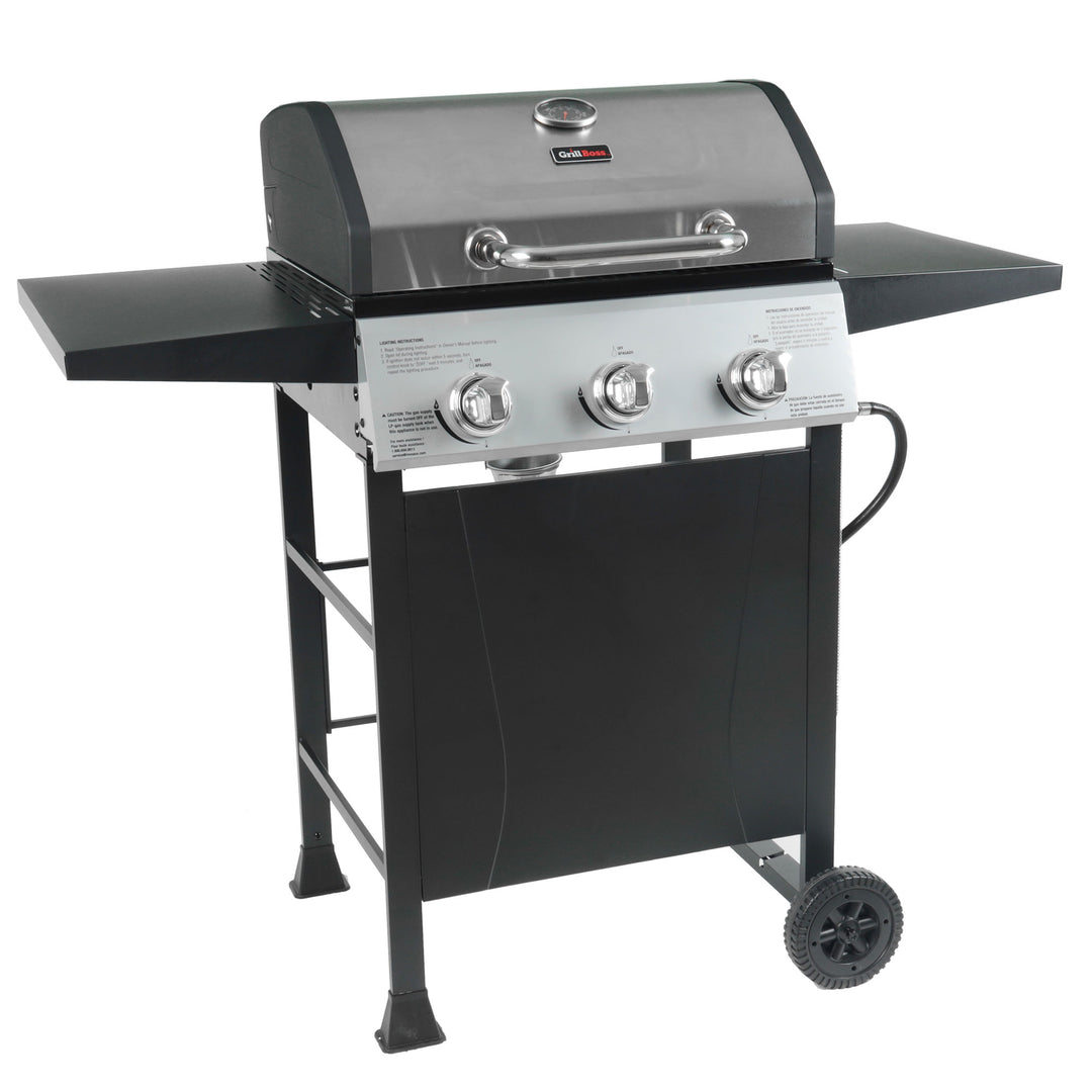 Grill Boss 27,000 BTU 3 Burner Grill w/Wheels, Cover, & Side Shelves (Damaged)