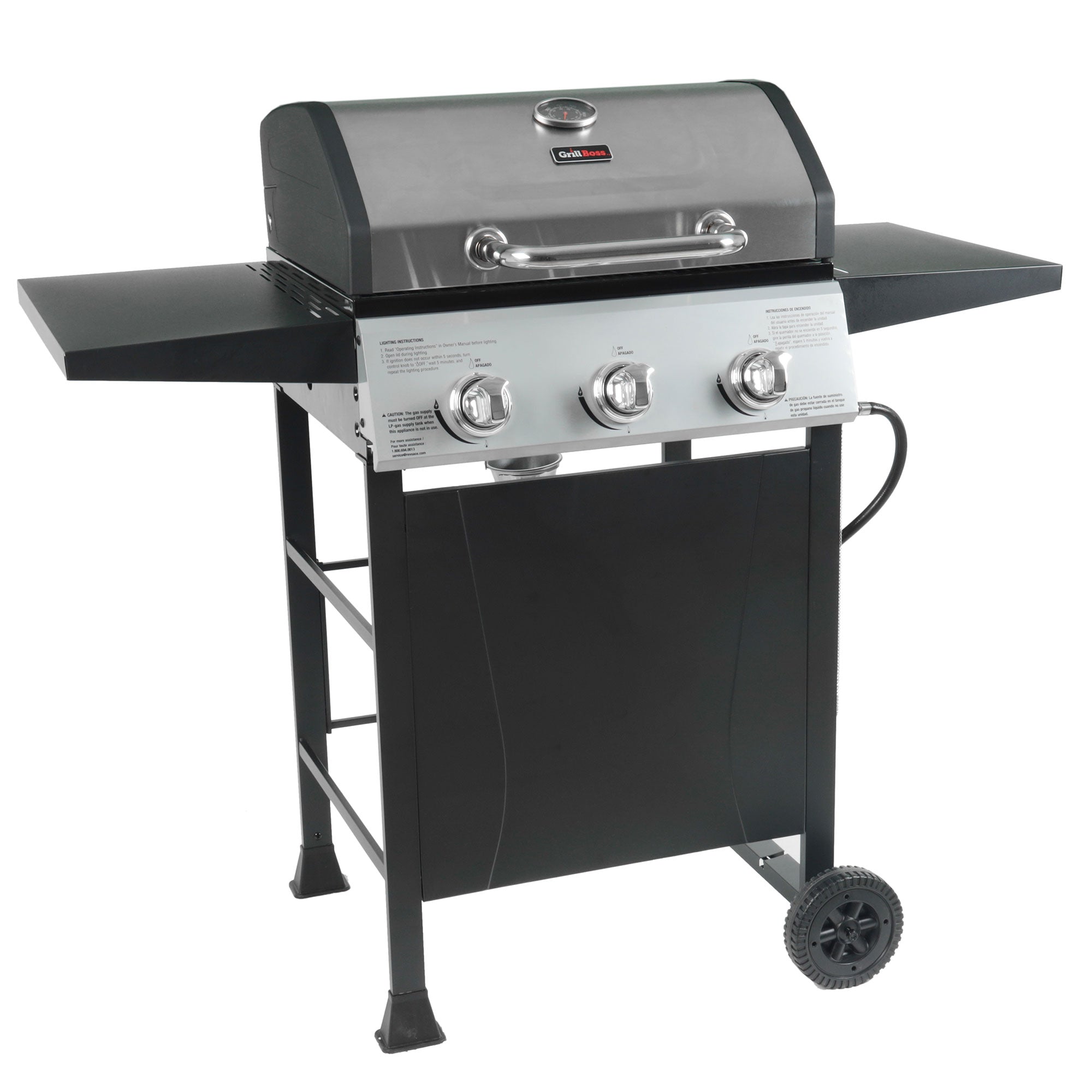 Grill Boss 27,000 BTU 3 Burner Grill w/Wheels, Cover, & Side Shelves (Damaged) - VMInnovations