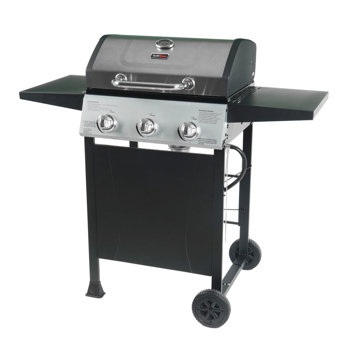 Grill Boss 27,000 BTU 3 Burner Grill w/Wheels, Cover, & Side Shelves (Damaged)