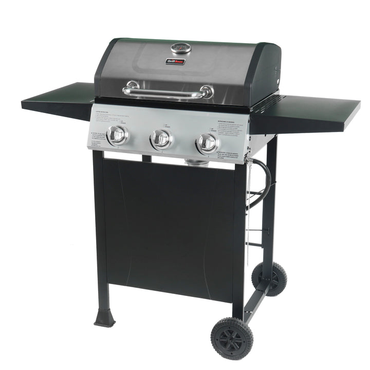 27,000 BTU 3 Burner Gas Grill with Wheels, Cover, & Side Shelves (Open Box)