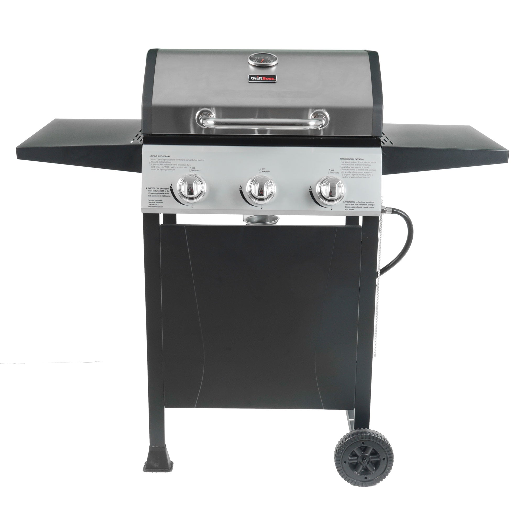 Grill Boss 27,000 BTU 3 Burner Grill w/Wheels, Cover, & Side Shelves (Damaged) - VMInnovations