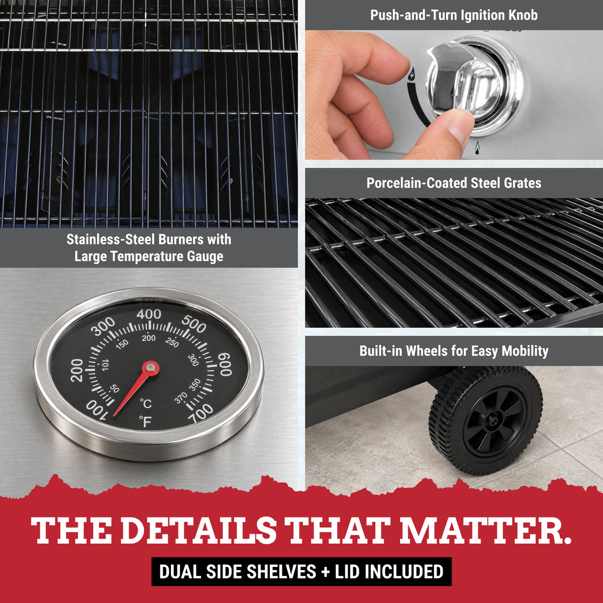 Grill Boss 27,000 BTU 3 Burner Propane Gas Grill w/Wheels, Cover, & Side Shelves
