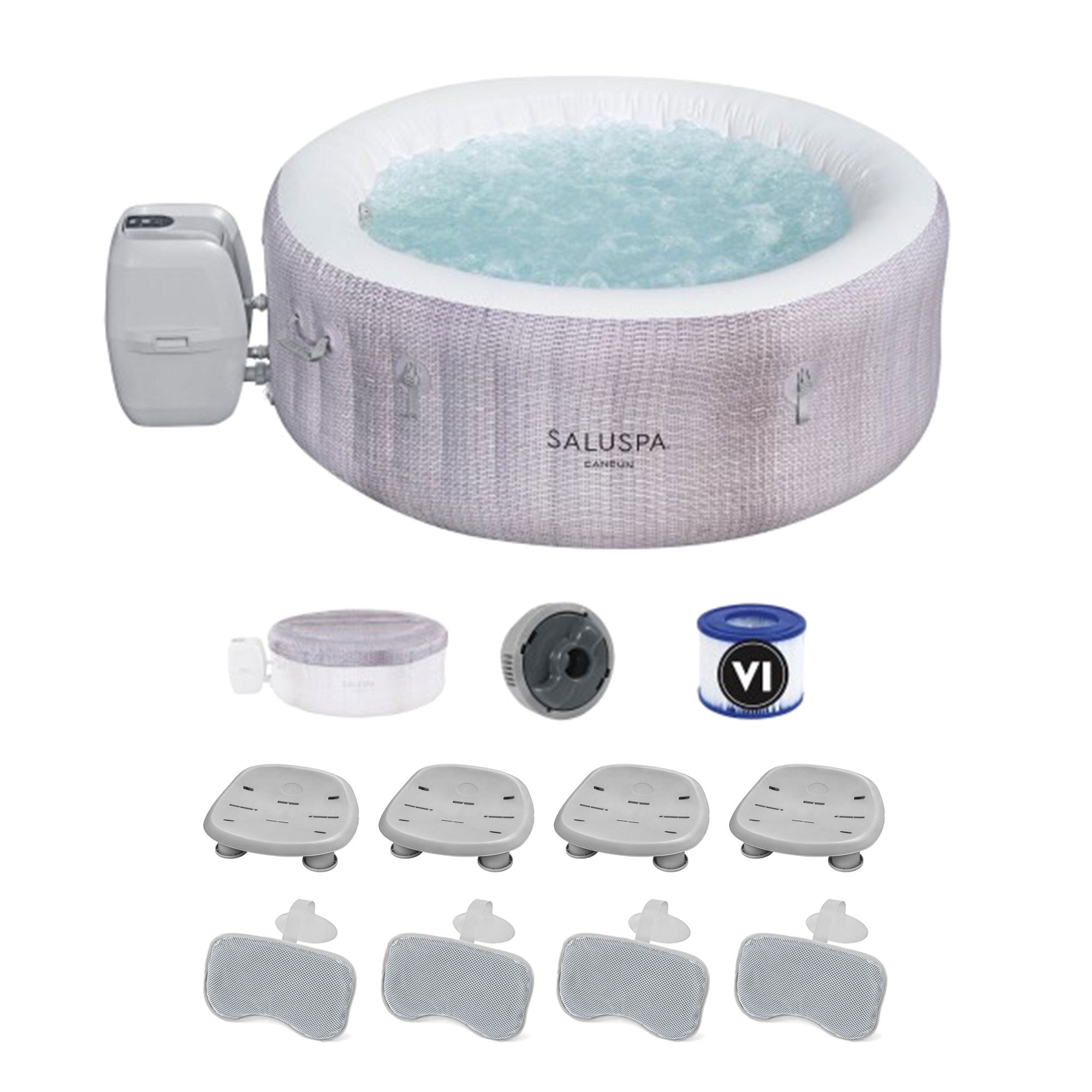 Bestway SaluSpa Cancun Inflatable Hot Tub w/4 SaluSpa Pool/Spa Seat & 4 Pillows - VMInnovations