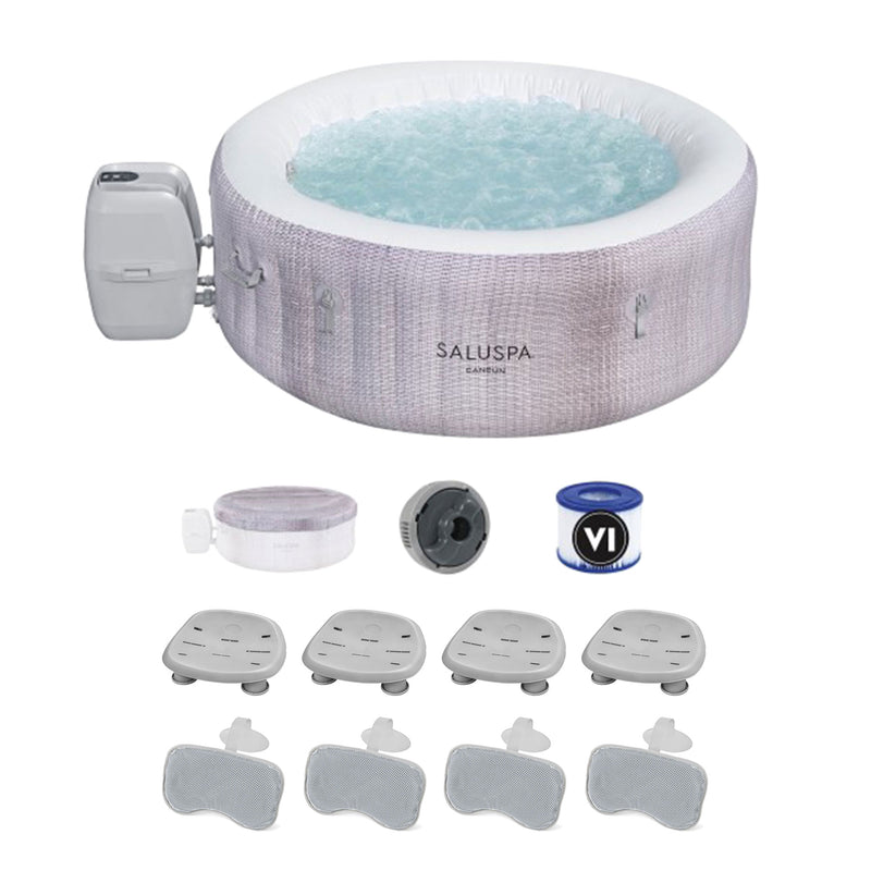 Bestway SaluSpa Cancun Inflatable Hot Tub w/4 SaluSpa Pool/Spa Seat & 4 Pillows