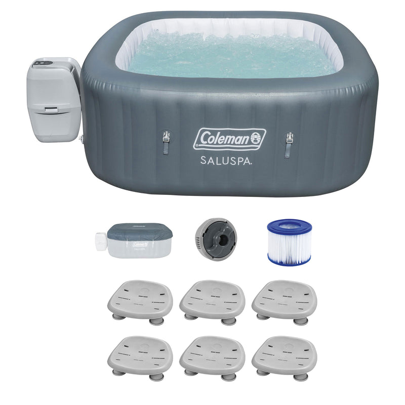 Bestway Coleman Hawaii Inflatable Hot Tub with EnergySense Cover + Bestway SaluSpa Underwater Non Slip Spa Seat with Adjustable Legs (6 Pack)