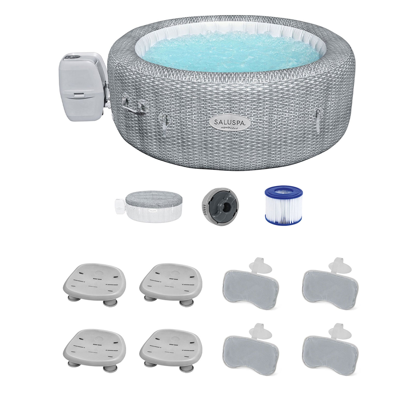 Bestway Coleman Honolulu AirJet Hot Tub with 4 SaluSpa Seat & 4 Headrest Pillows - VMInnovations