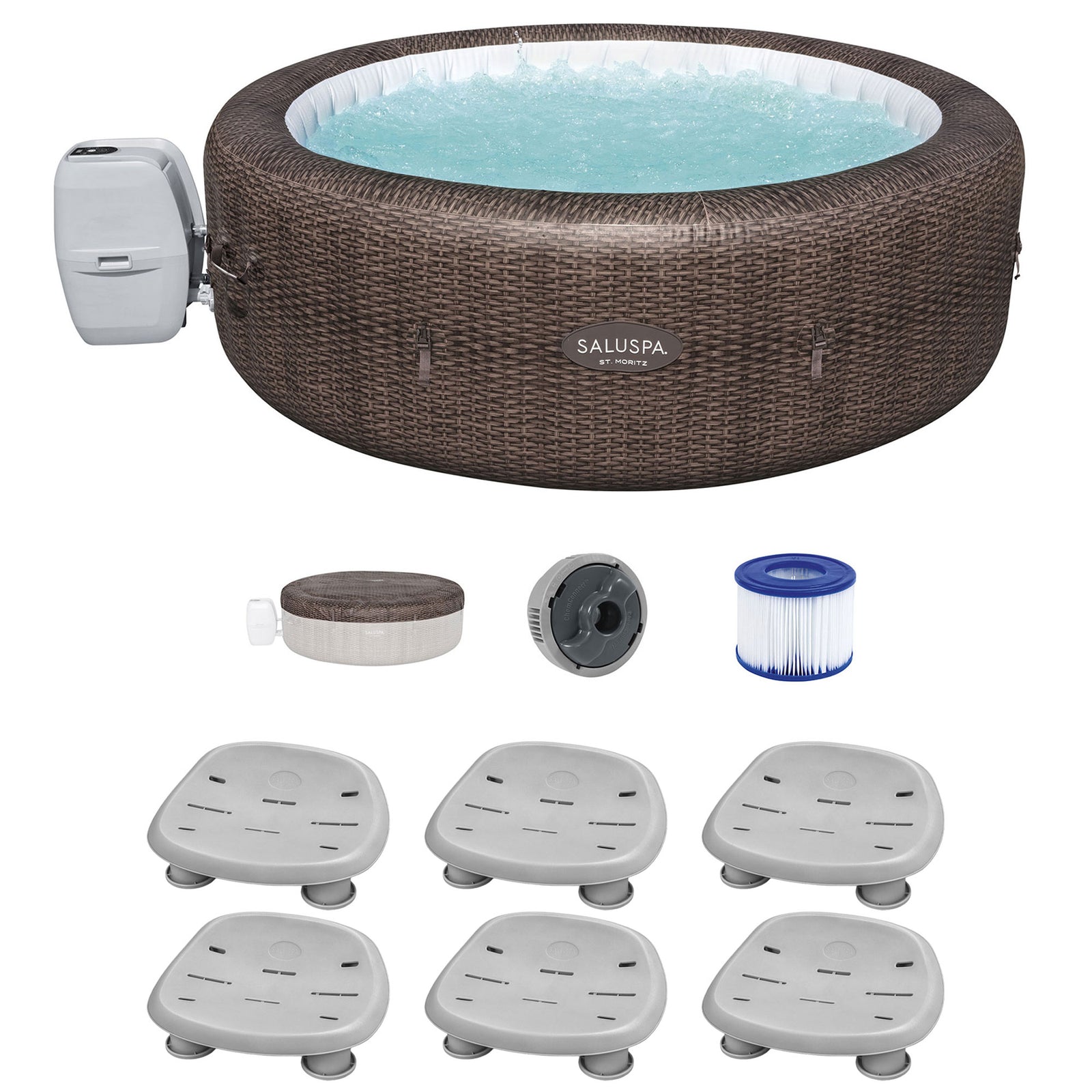 Bestway Coleman St Moritz AirJet Inflatable Hot Tub with 6 Pack SaluSpa Spa Seat - VMInnovations