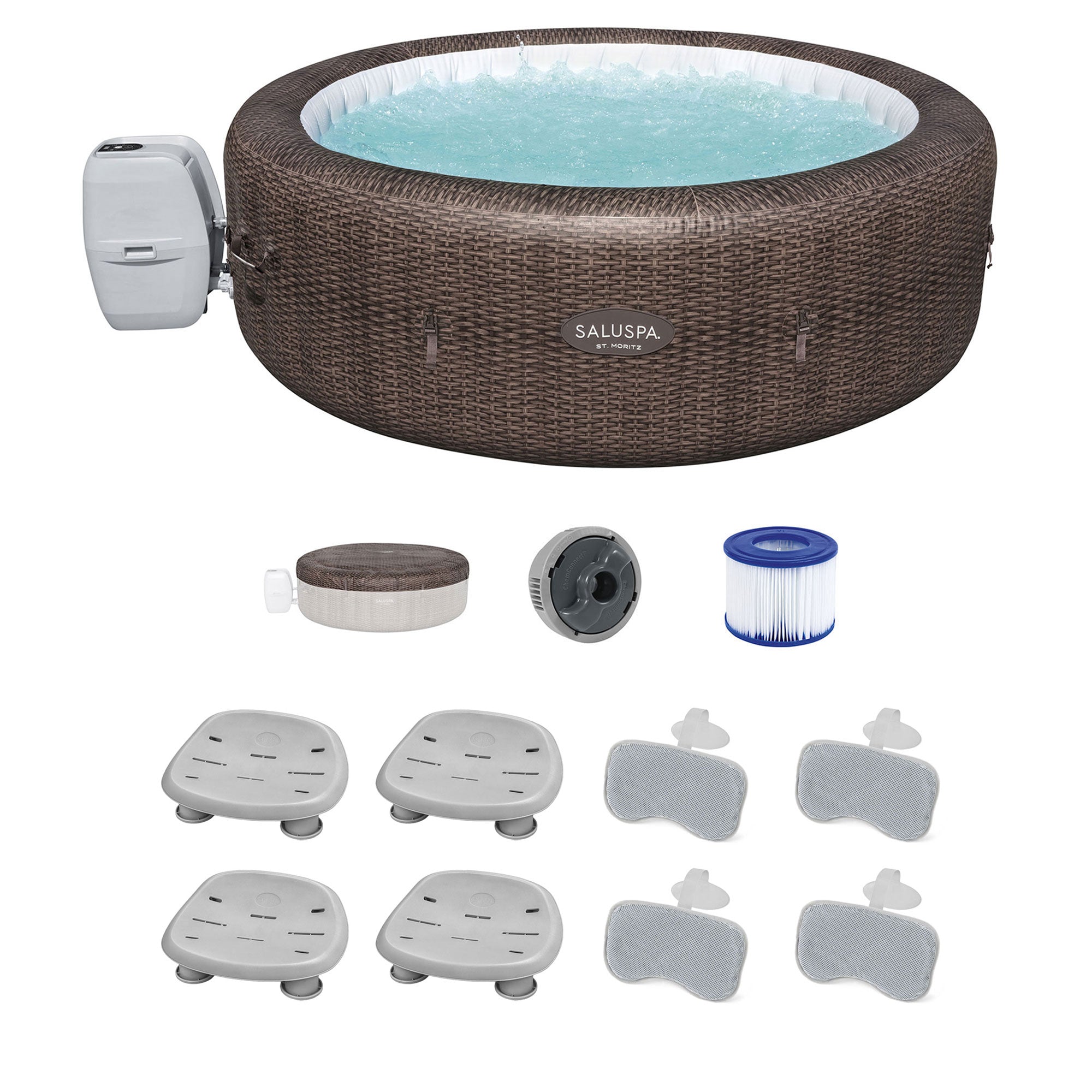 Bestway Coleman St Moritz Hot Tub with 4 SaluSpa Seat and 2 Headrest Pillows