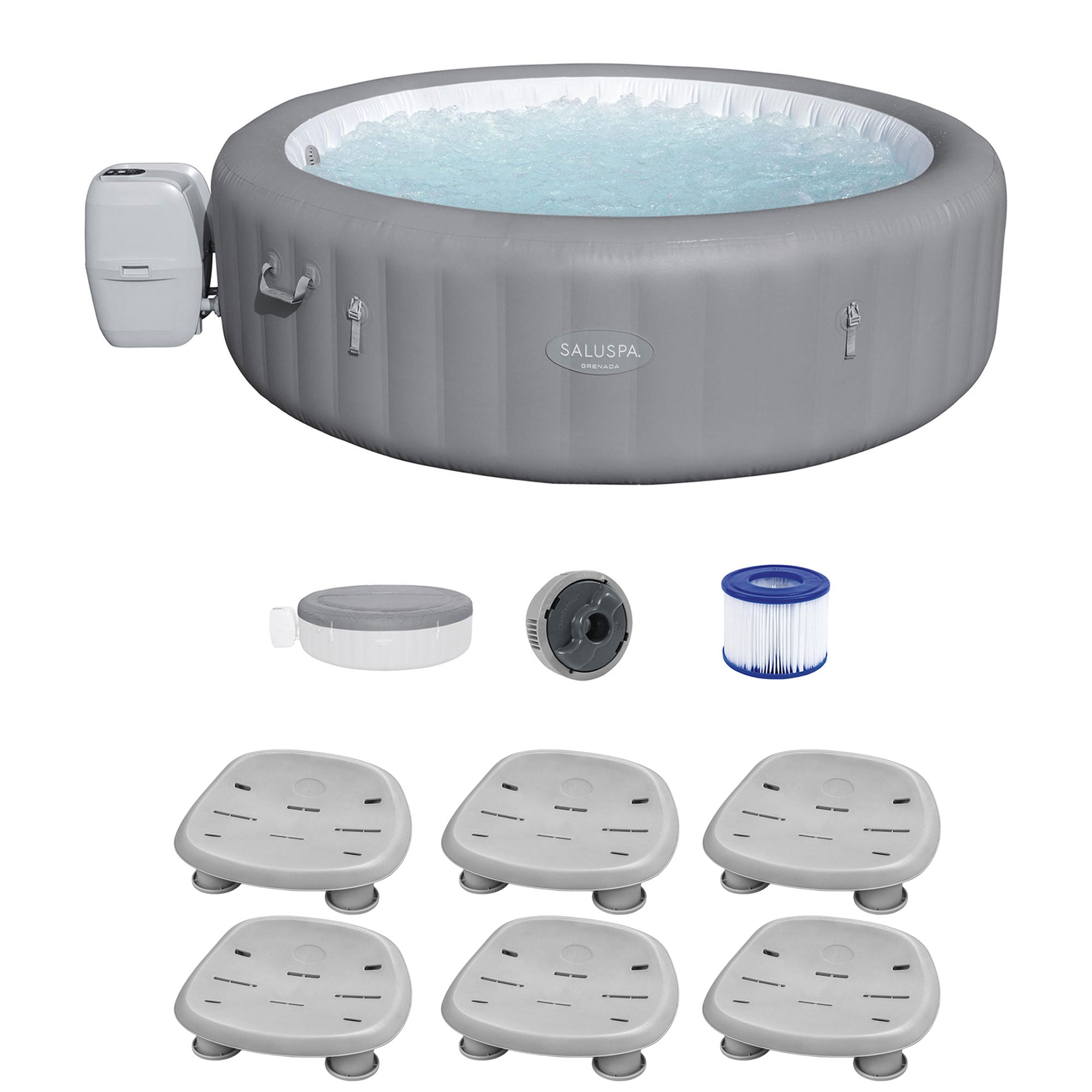Bestway SaluSpa Grenada AirJet Hot Tub with Set of 6 Non Slip Pool and Spa Seat